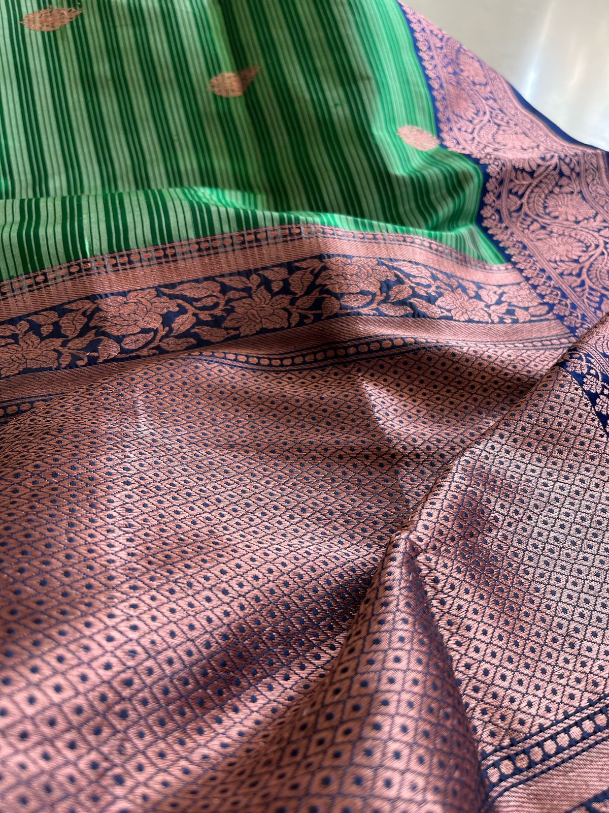 Pure Handloom Banarasi Katan Silk saree - Green with Blue