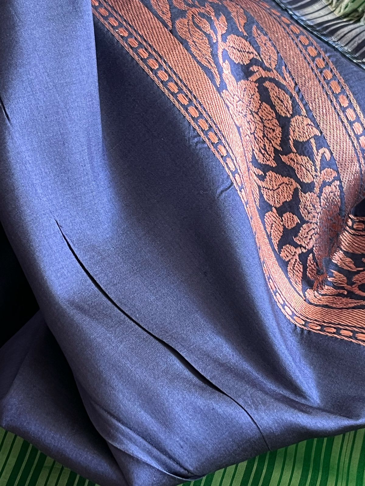 Pure Handloom Banarasi Katan Silk saree - Green with Blue