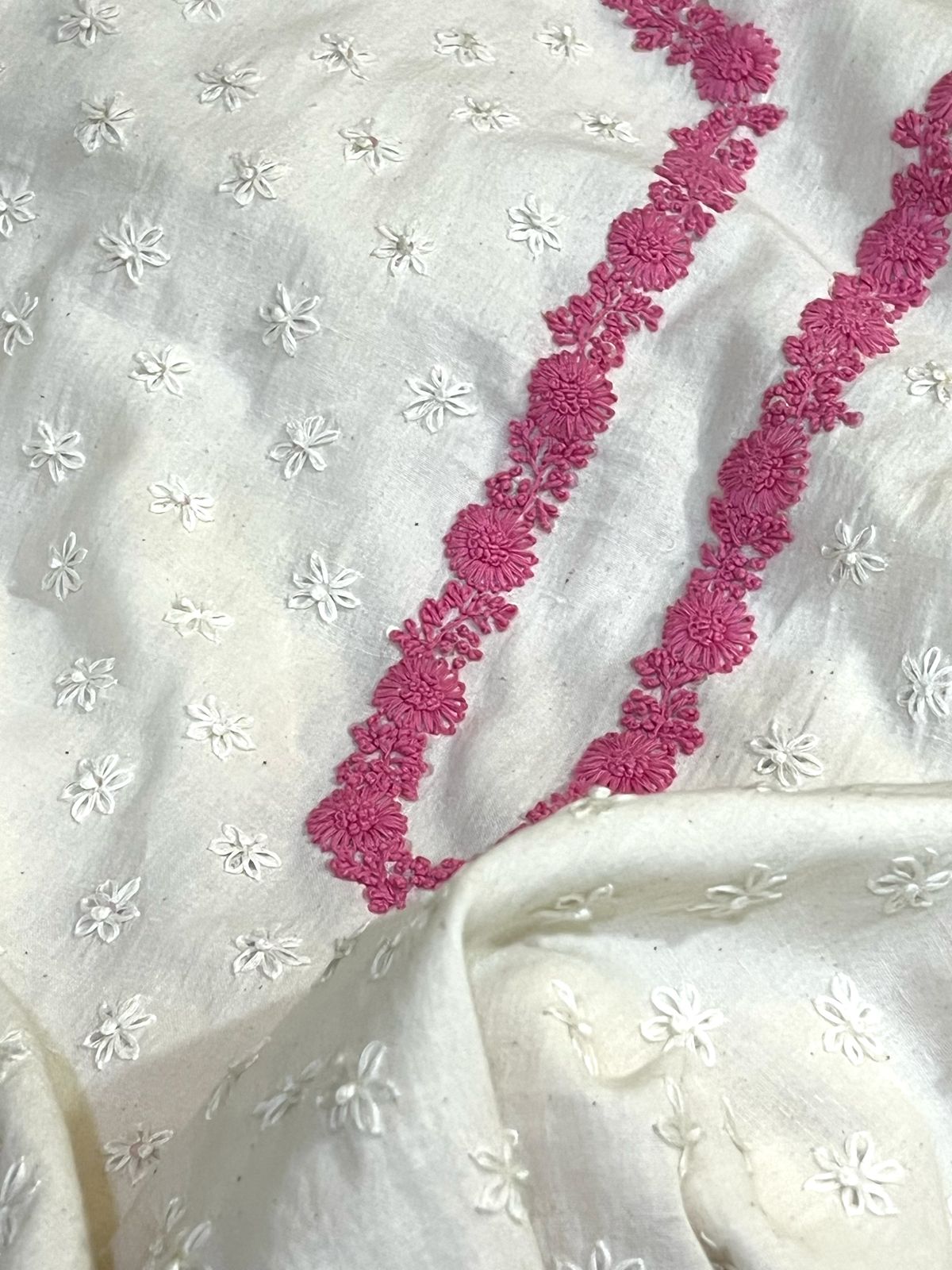 Beautiful Handloom cotton Kurtas with Hand embroidery-White and Pink