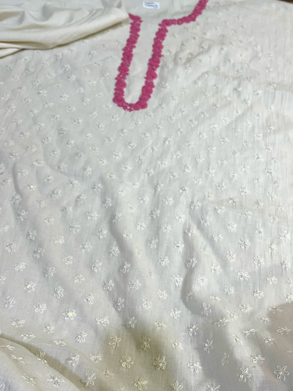 Beautiful Handloom cotton Kurtas with Hand embroidery-White and Pink