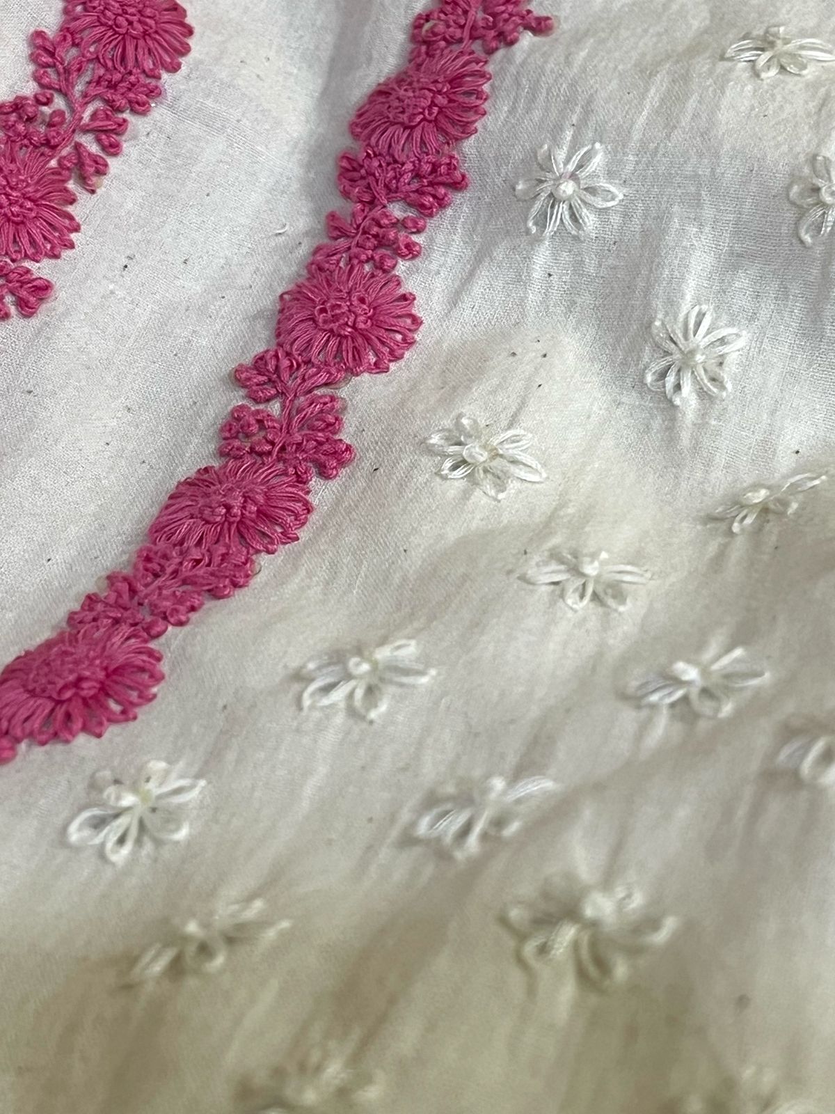 Beautiful Handloom cotton Kurtas with Hand embroidery-White and Pink