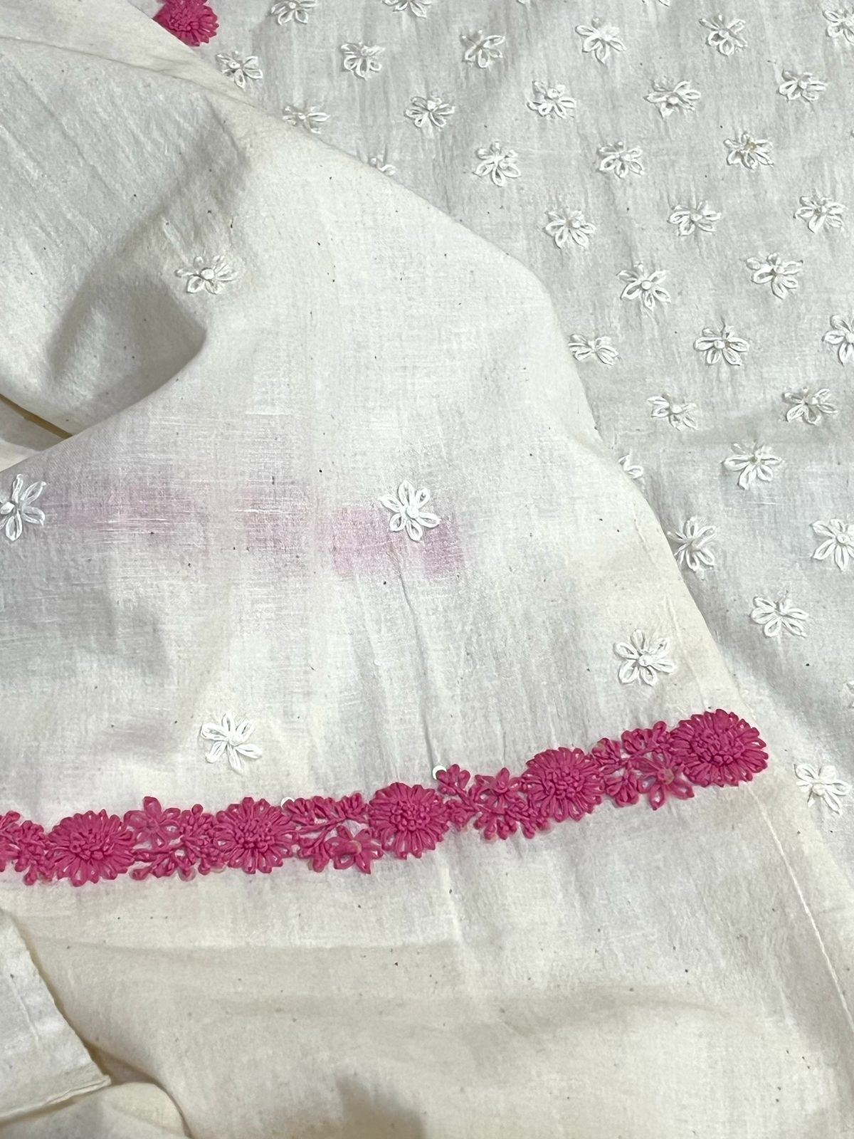 Beautiful Handloom cotton Kurtas with Hand embroidery-White and Pink