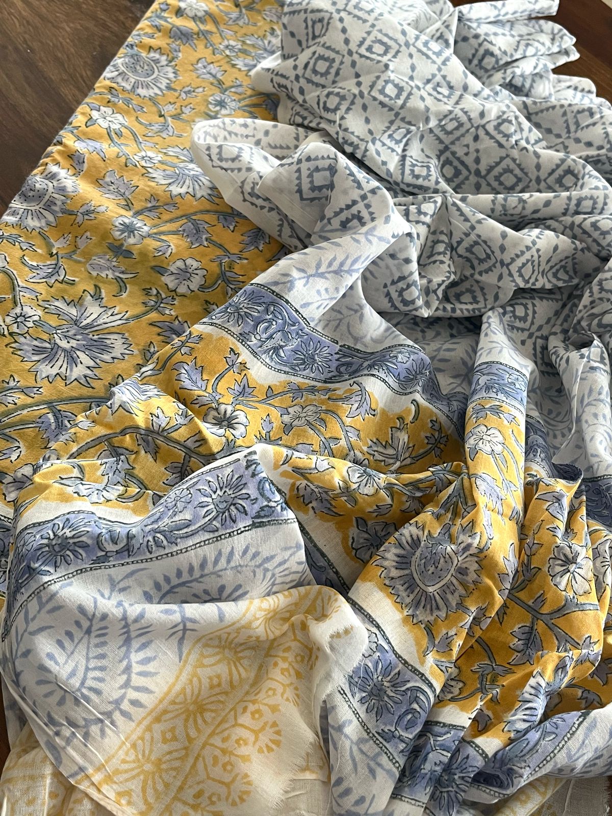 Pure Cotton 3 piece Handblock Printed Suits - Yellow