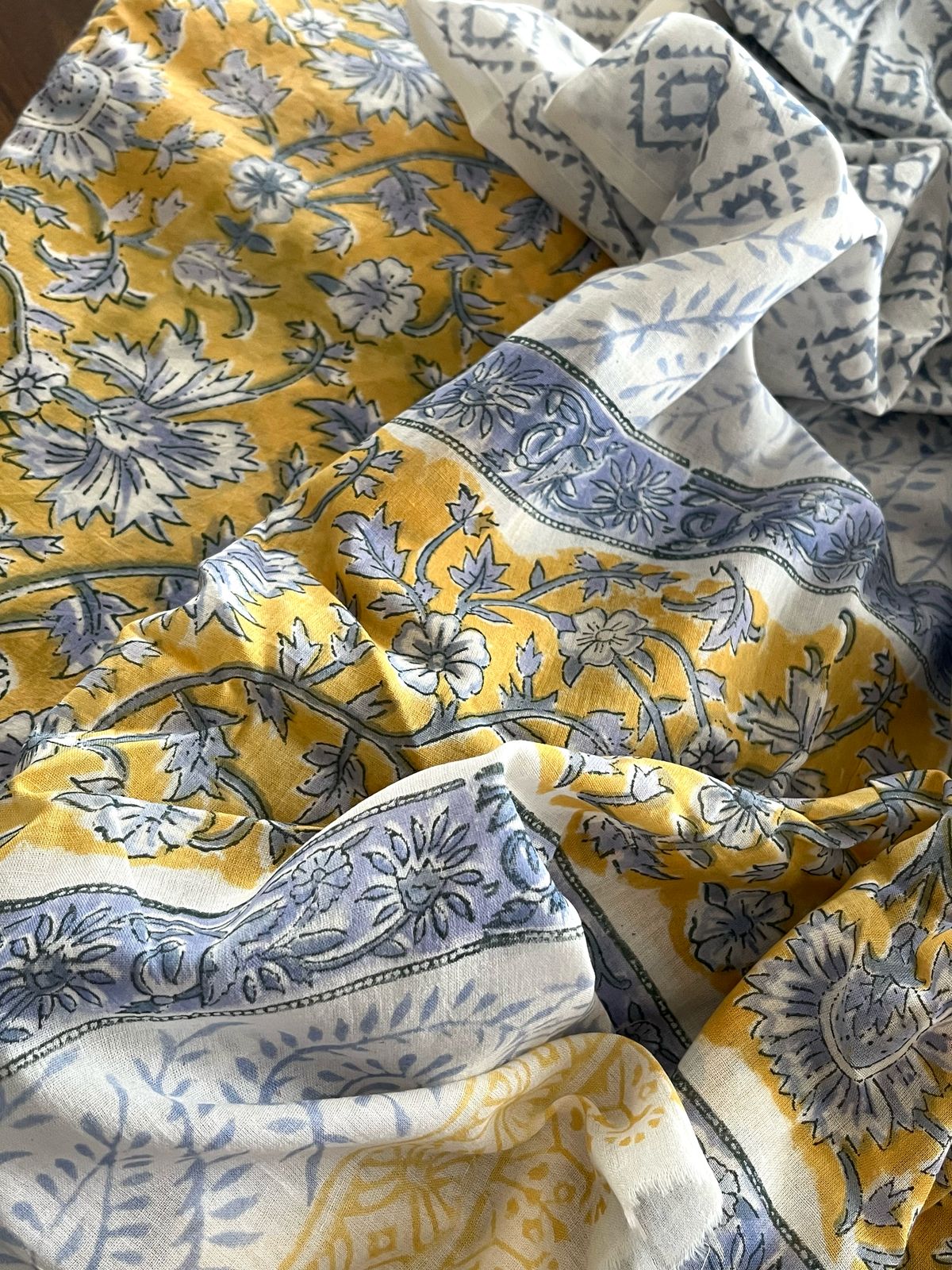 Pure Cotton 3 piece Handblock Printed Suits - Yellow