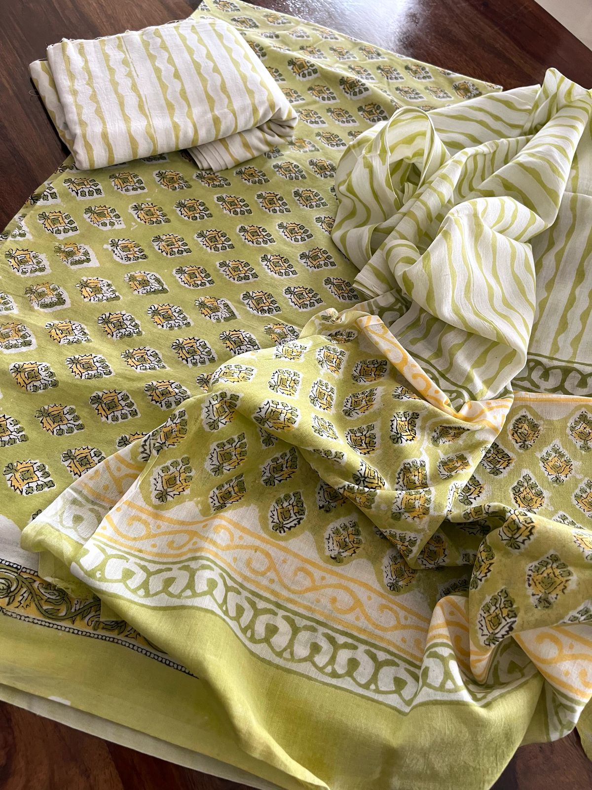 Pure Cotton 3 piece Handblock Printed Suits - Green