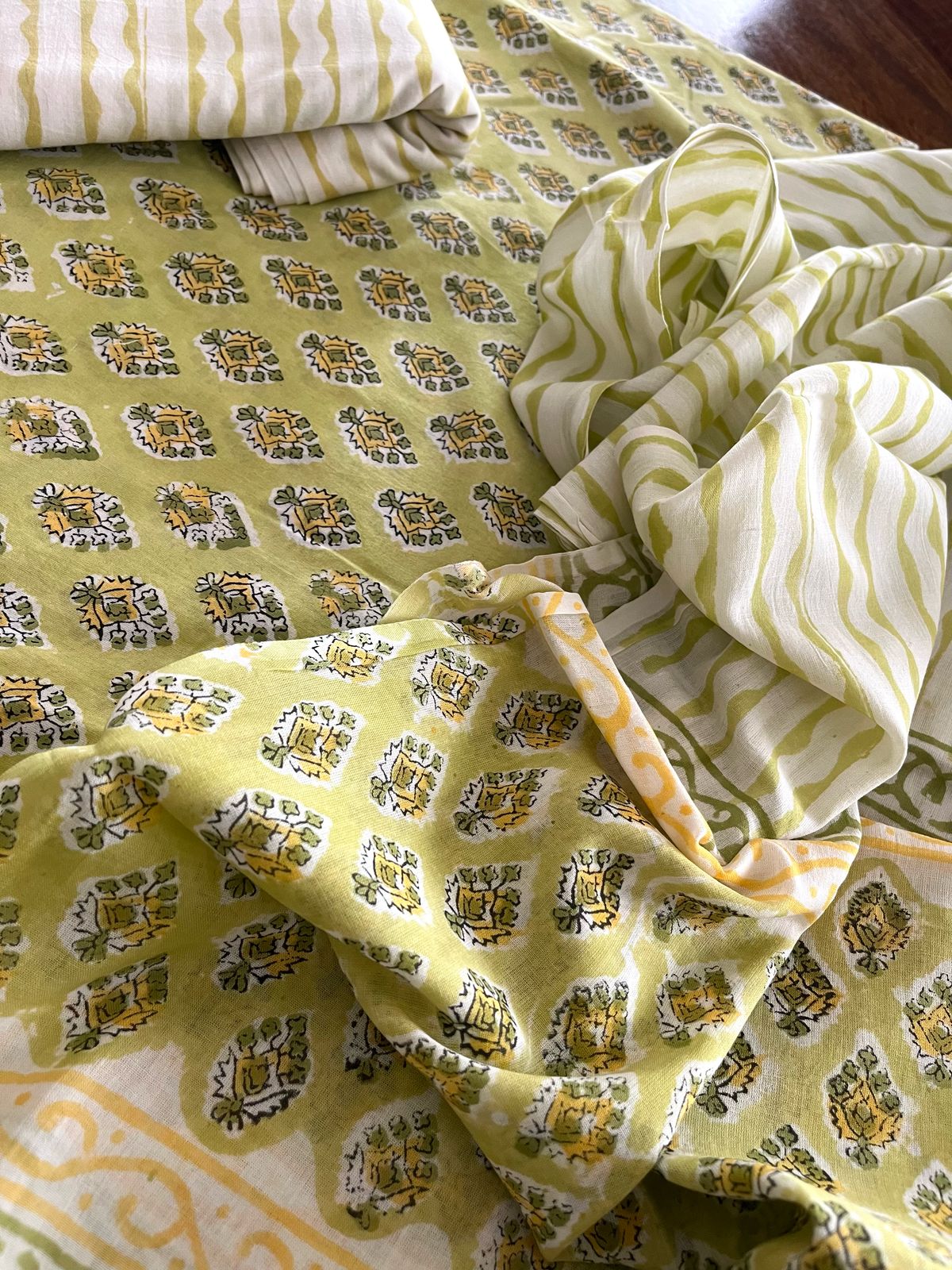 Pure Cotton 3 piece Handblock Printed Suits - Green