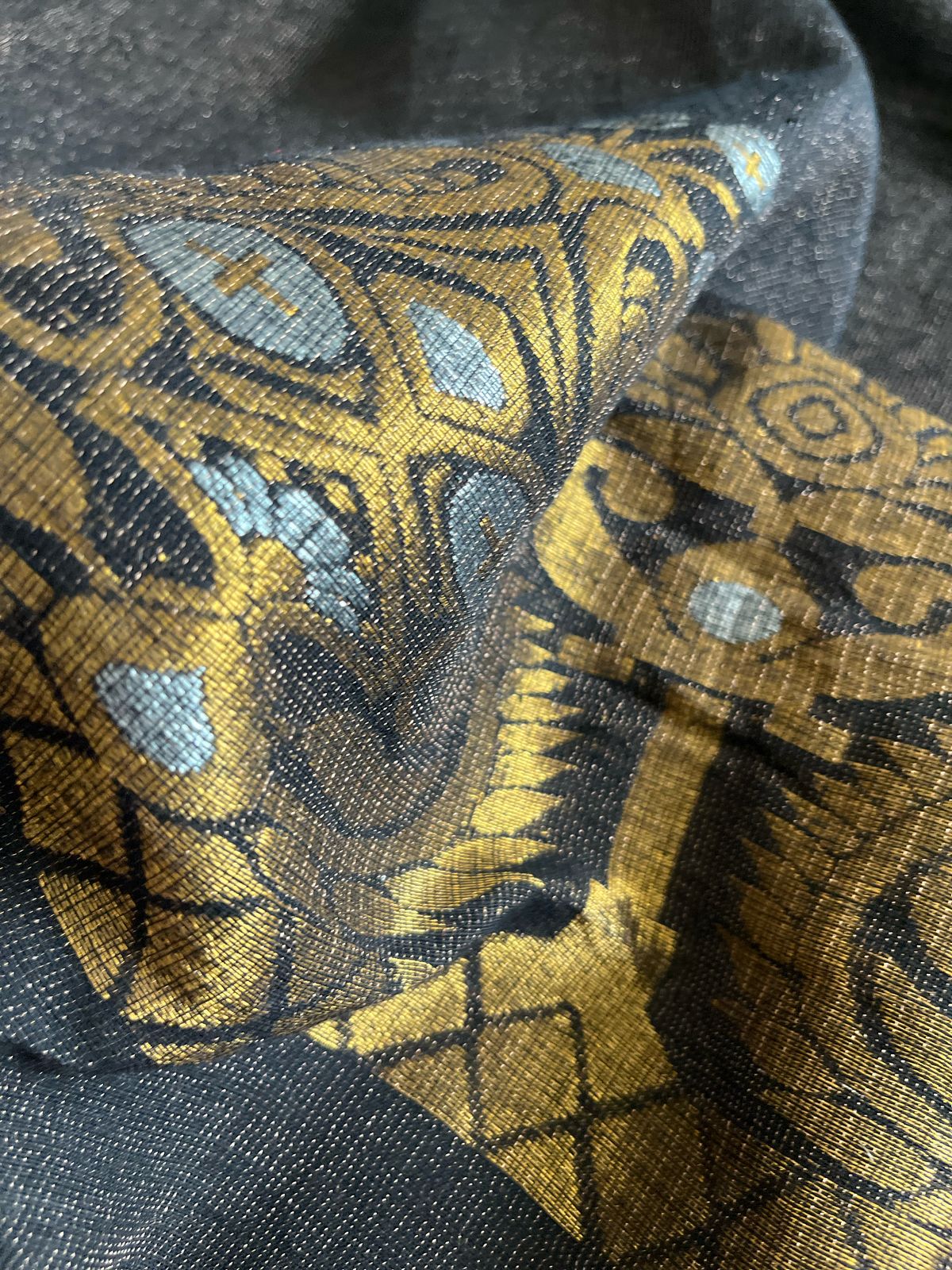 Stunning Linen Tissue Zari Weaving Kurta Dupatta Set - Black with Gold