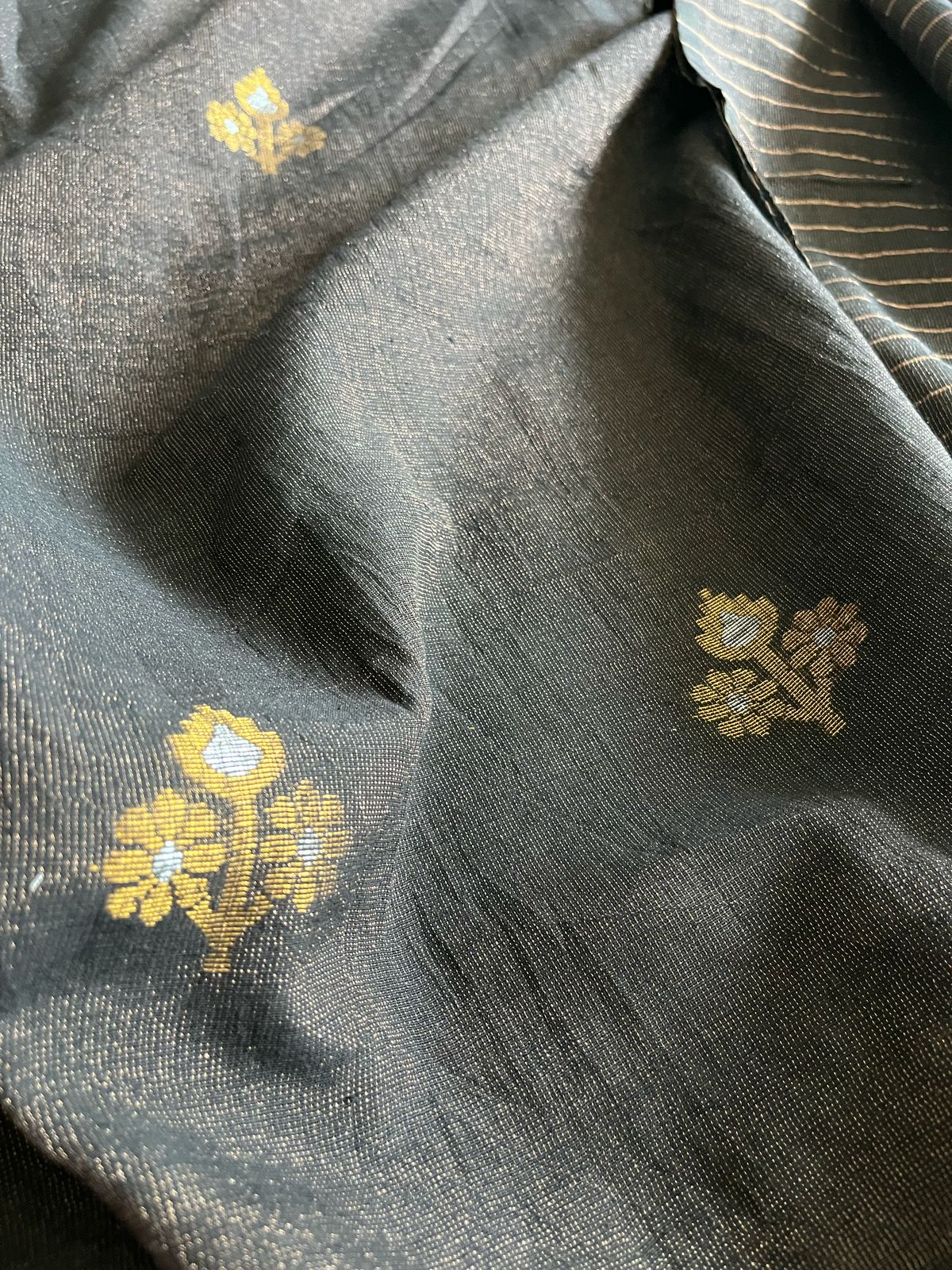 Stunning Linen Tissue Zari Weaving Kurta Dupatta Set - Black with Gold