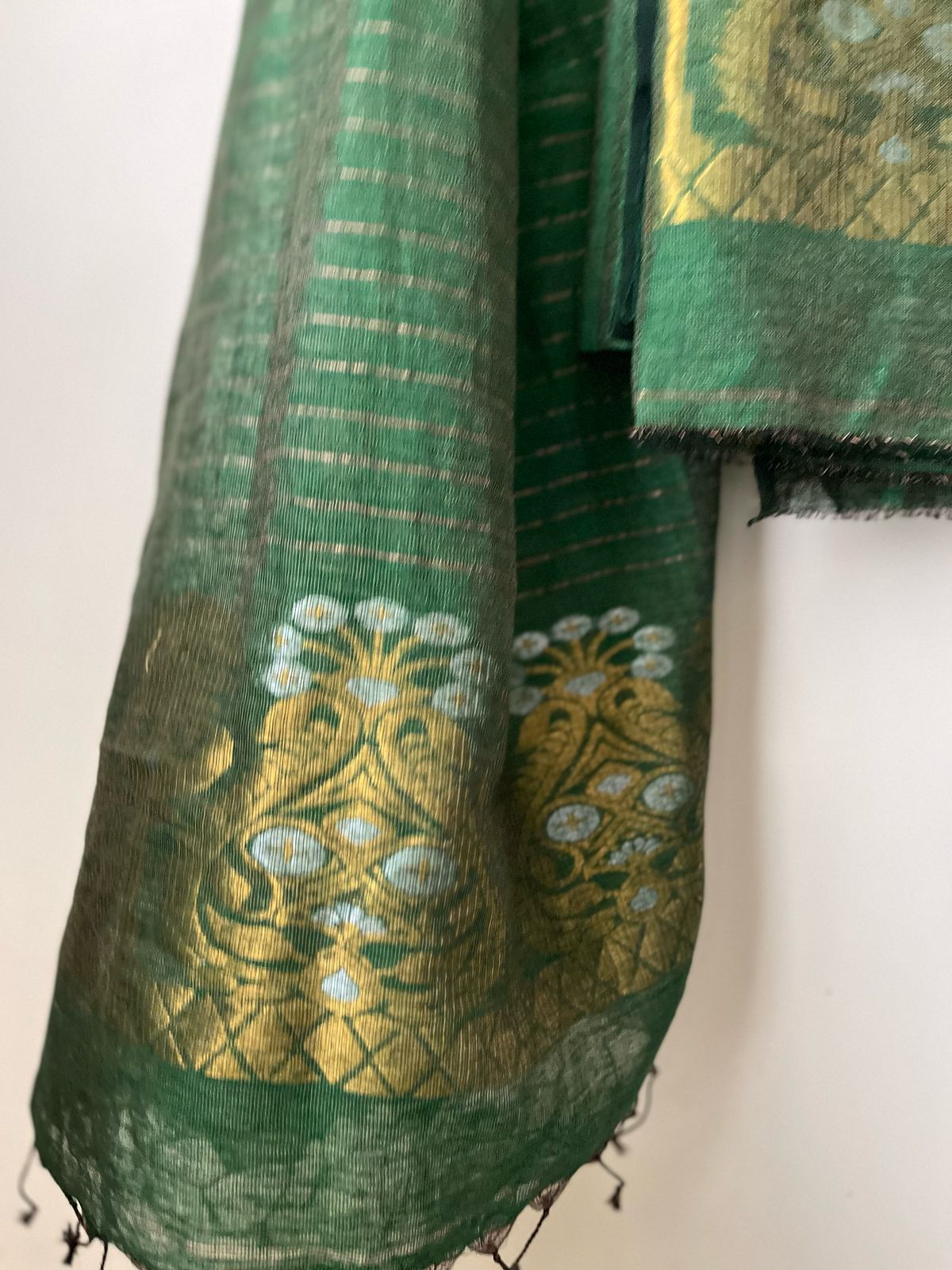 Stunning Linen Tissue Zari Weaving Kurta Dupatta Set - Bottle Green