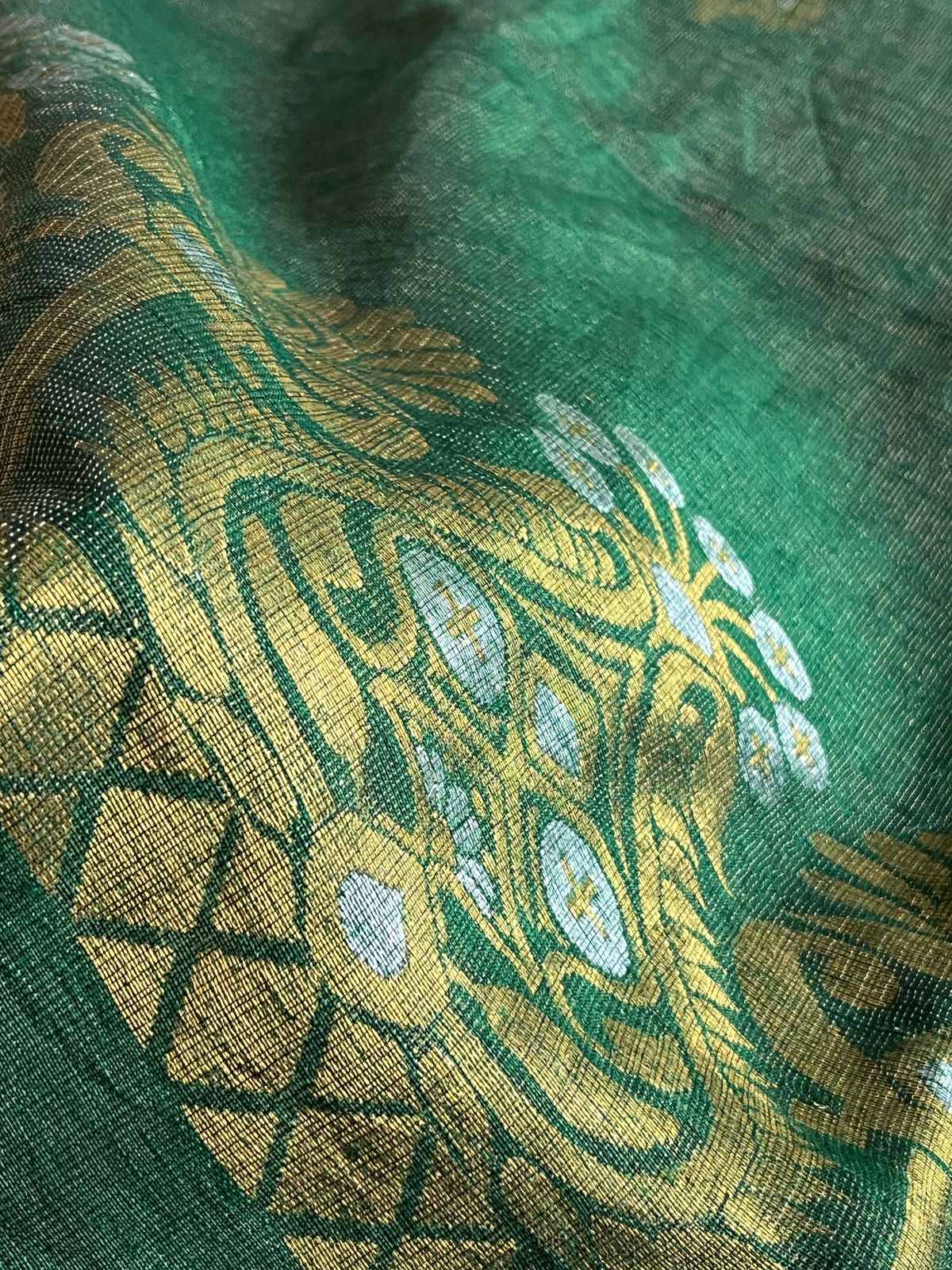 Stunning Linen Tissue Zari Weaving Kurta Dupatta Set - Bottle Green