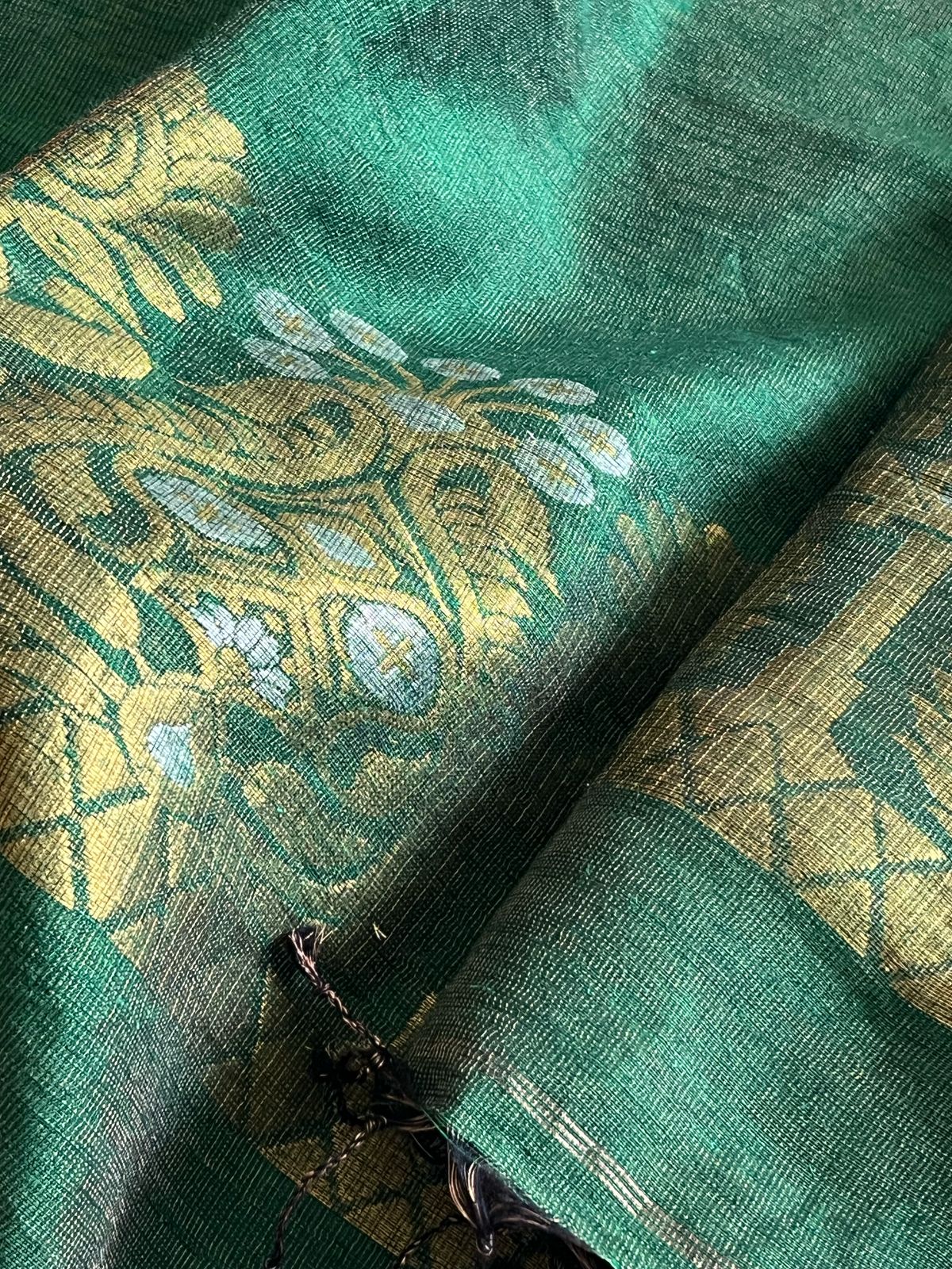 Stunning Linen Tissue Zari Weaving Kurta Dupatta Set - Bottle Green