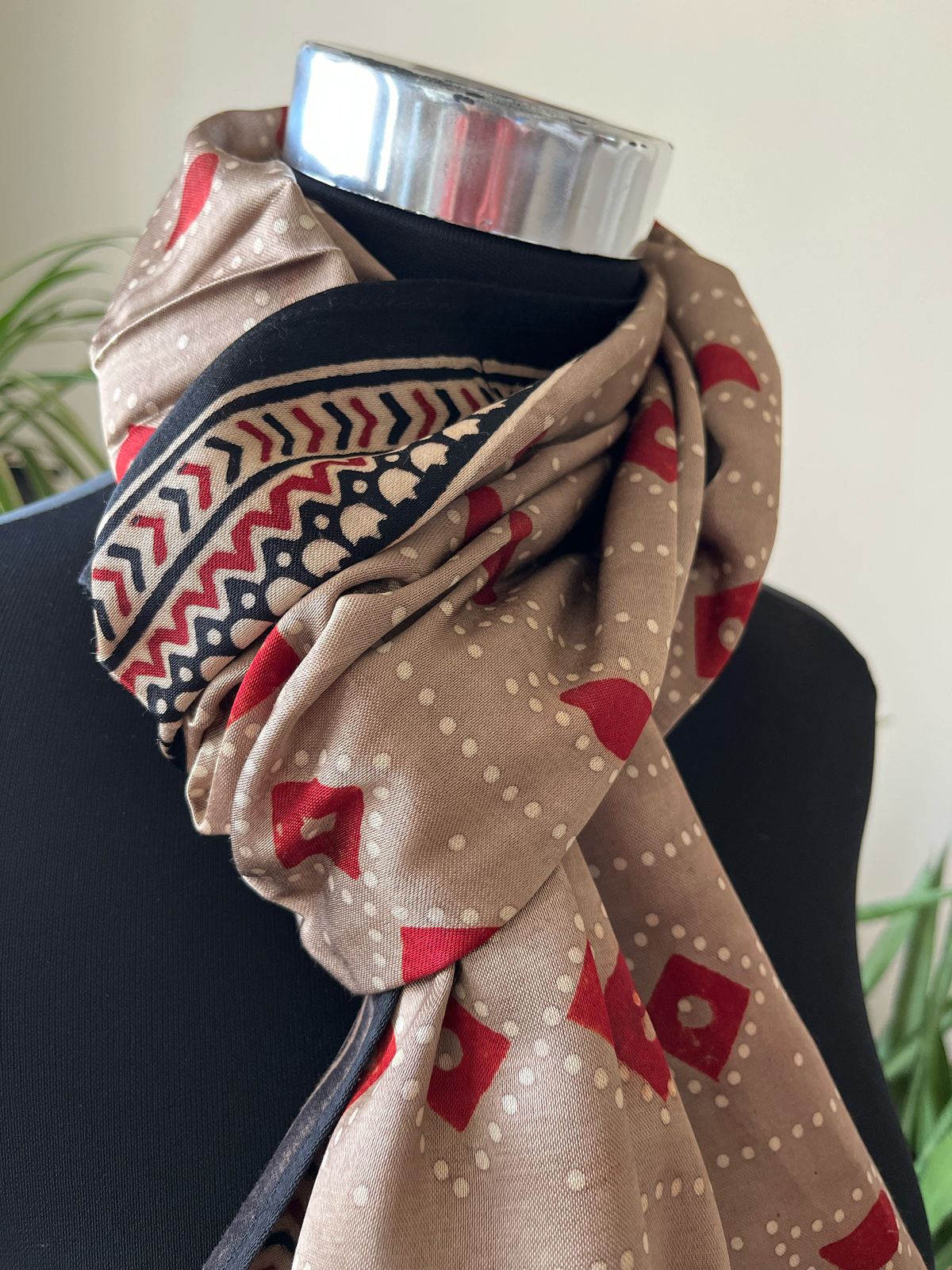 Mashru Silk Cotton Blend Ajrakh Handblock Printed Stole