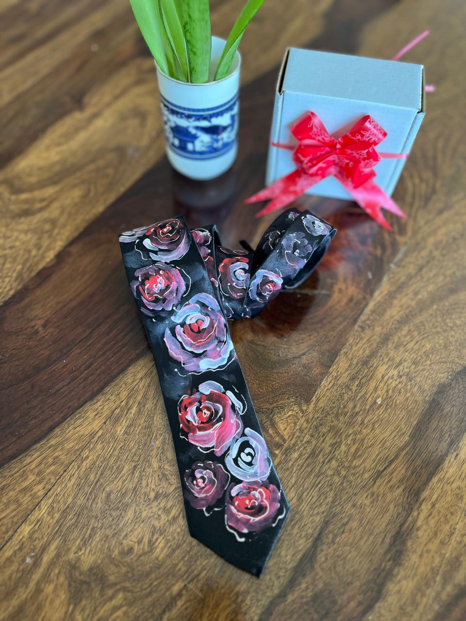 Pure Silk Handpainted Tie- Black