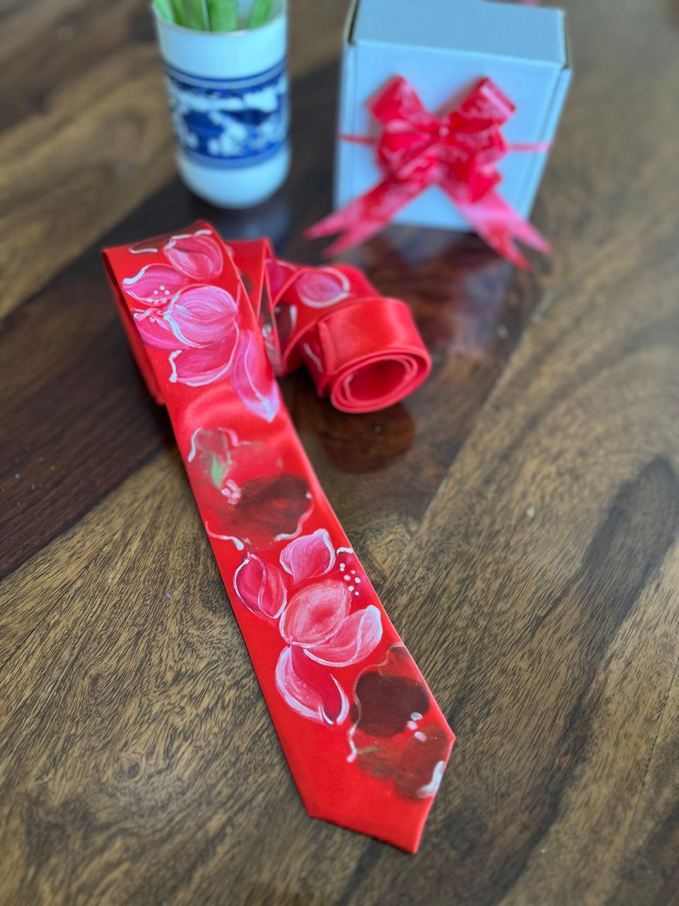 Pure Silk Handpainted Tie-Red