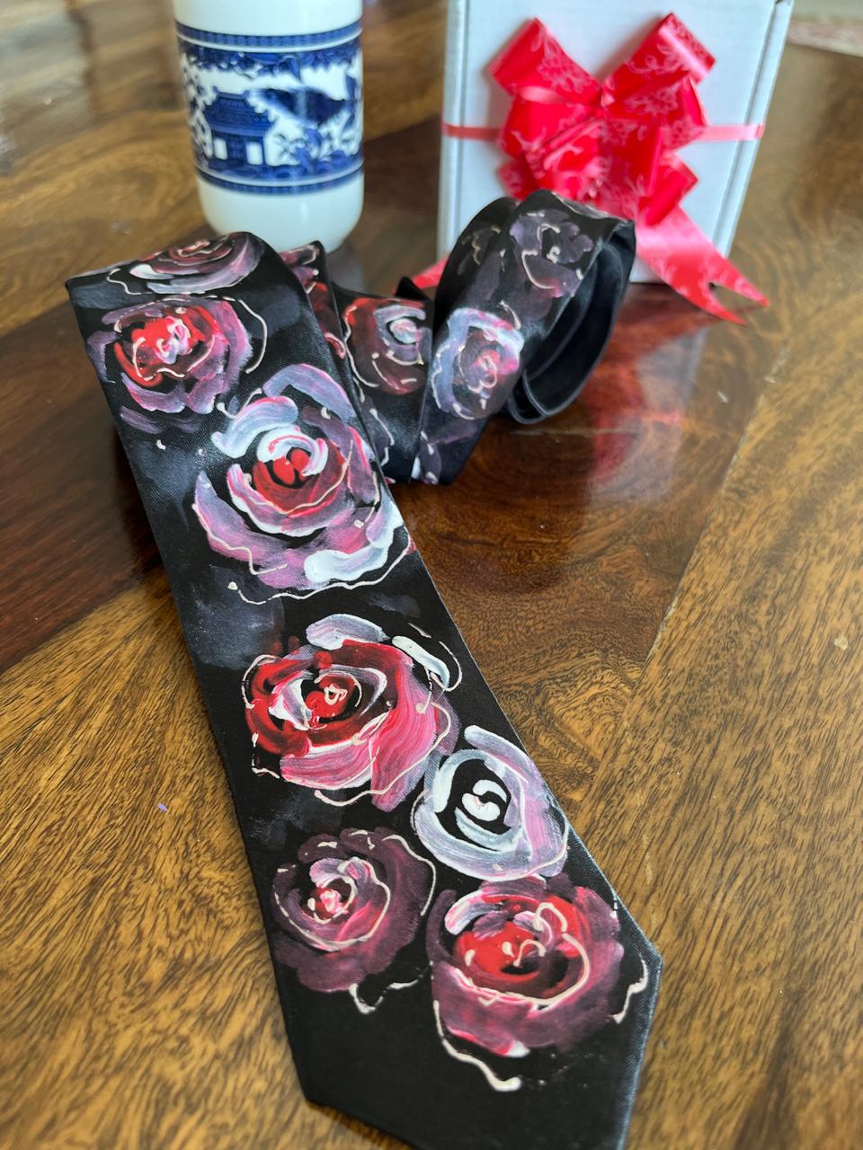Pure Silk Handpainted Tie- Black