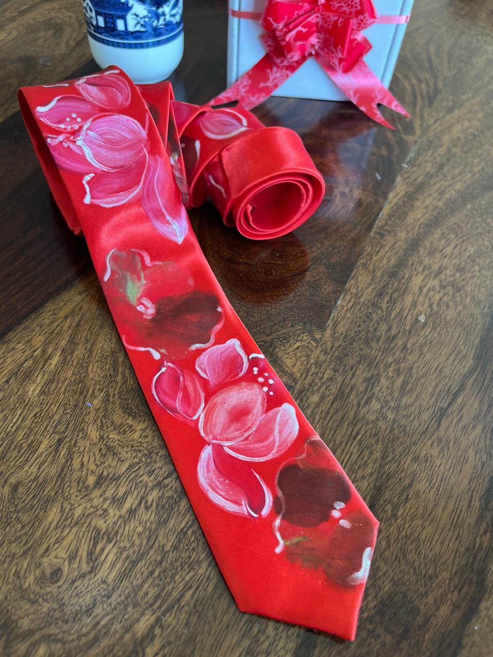 Pure Silk Handpainted Tie-Red