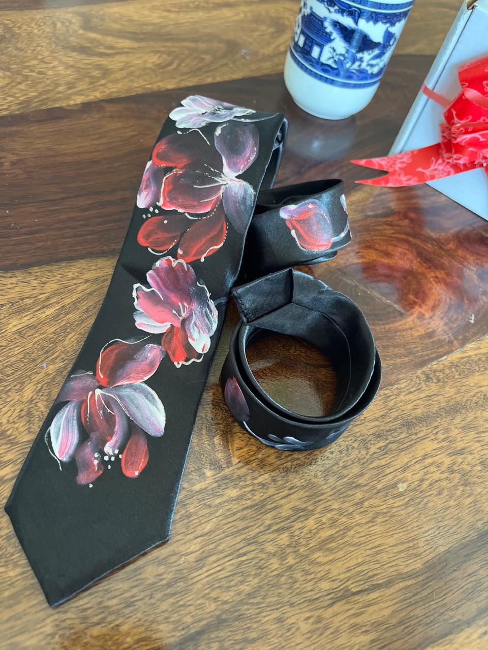Pure Silk Handpainted Tie-Black