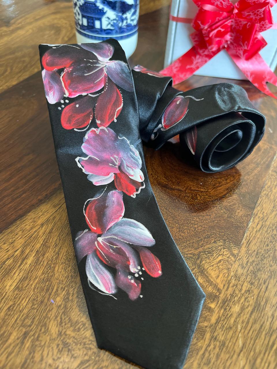 Pure Silk Handpainted Tie-Black