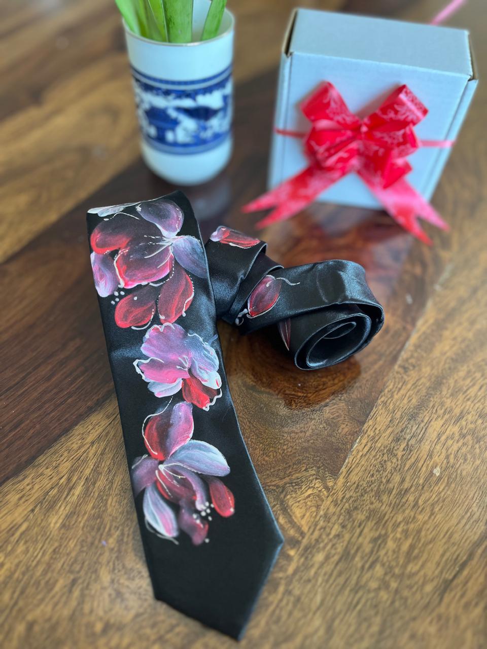 Pure Silk Handpainted Tie-Black