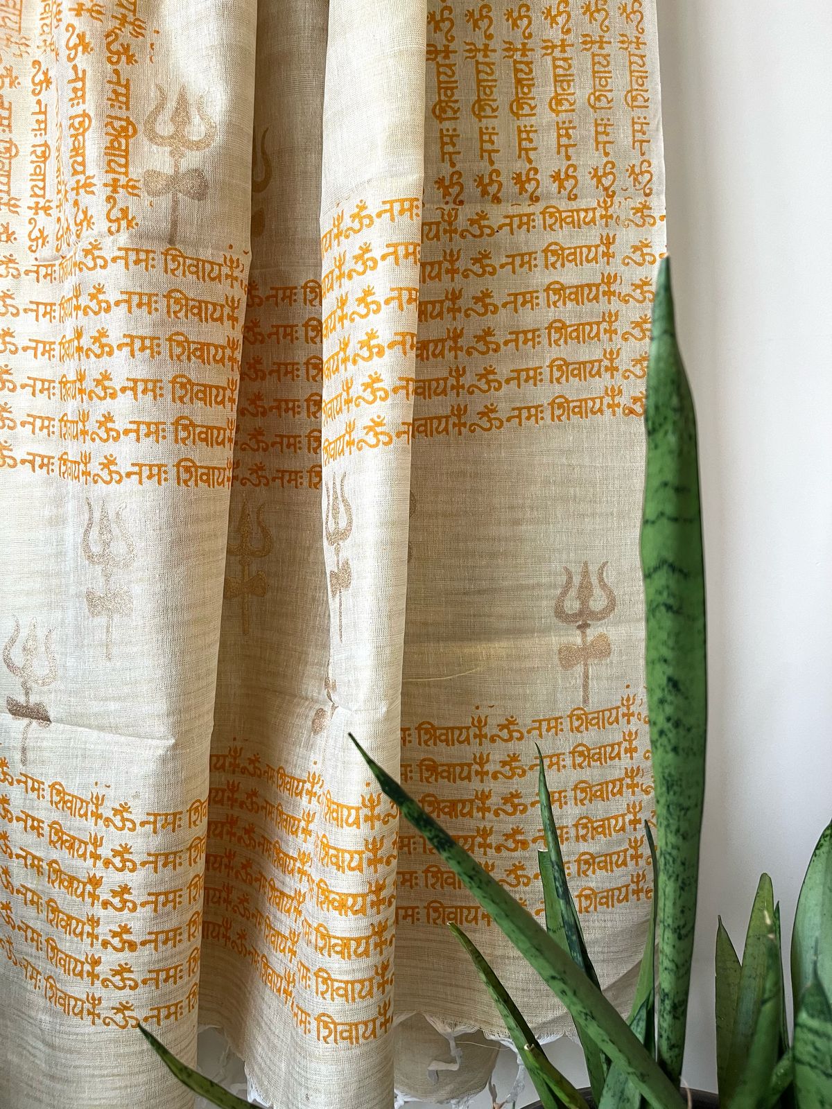 Beautiful Handblock Printed Dupatta - Om Namah Shivay print - Beige with Yellow