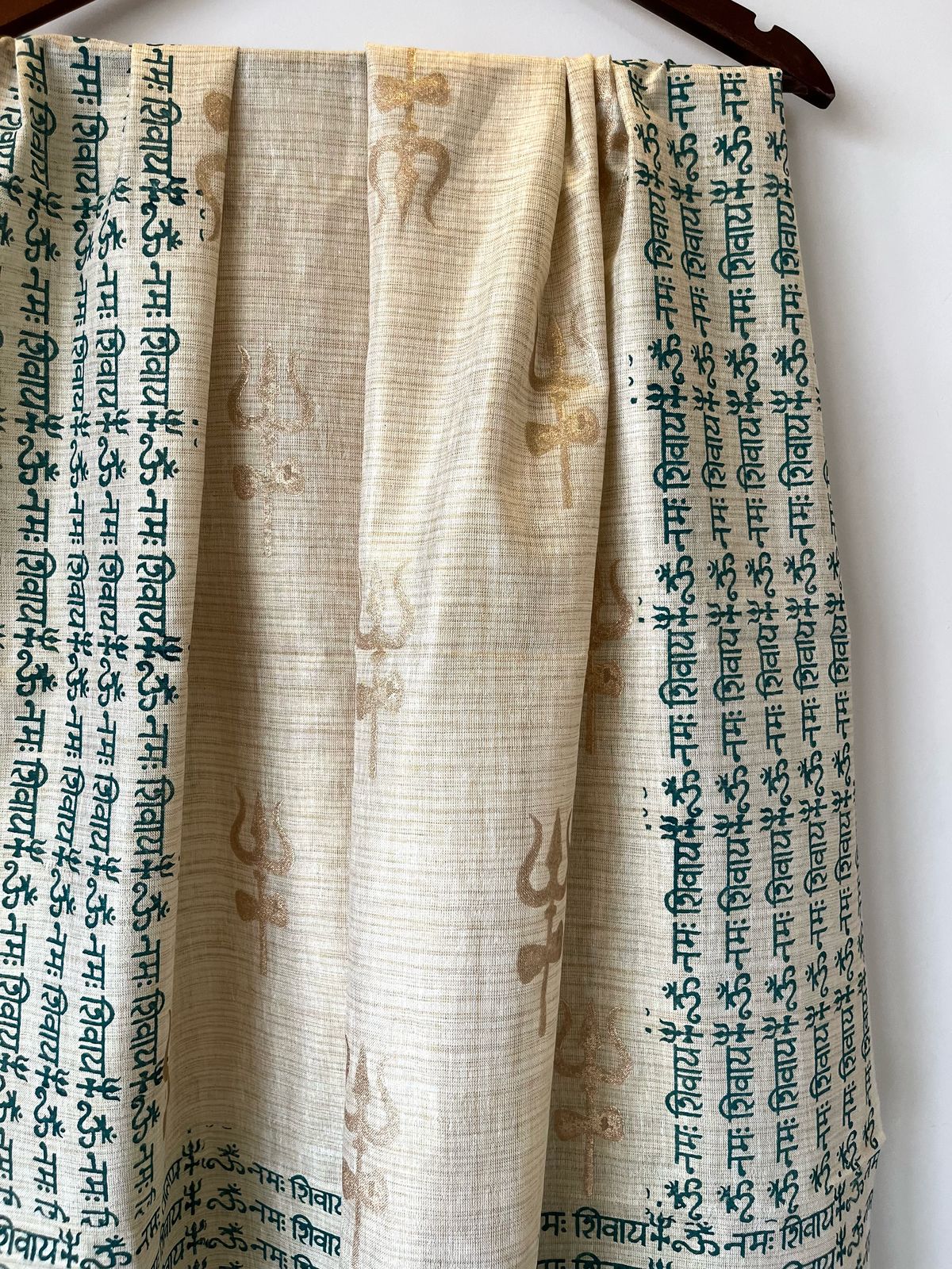 Beautiful Handblock Printed Dupatta - Om Namah Shivay print - Beige with Green