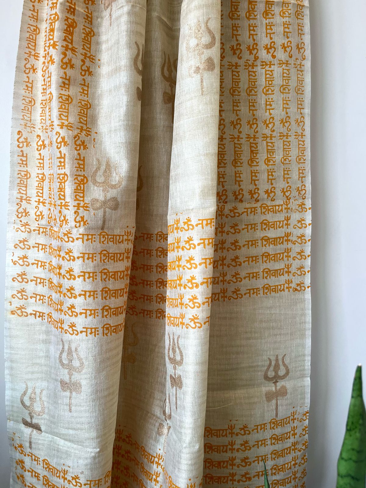 Beautiful Handblock Printed Dupatta - Om Namah Shivay print - Beige with Yellow