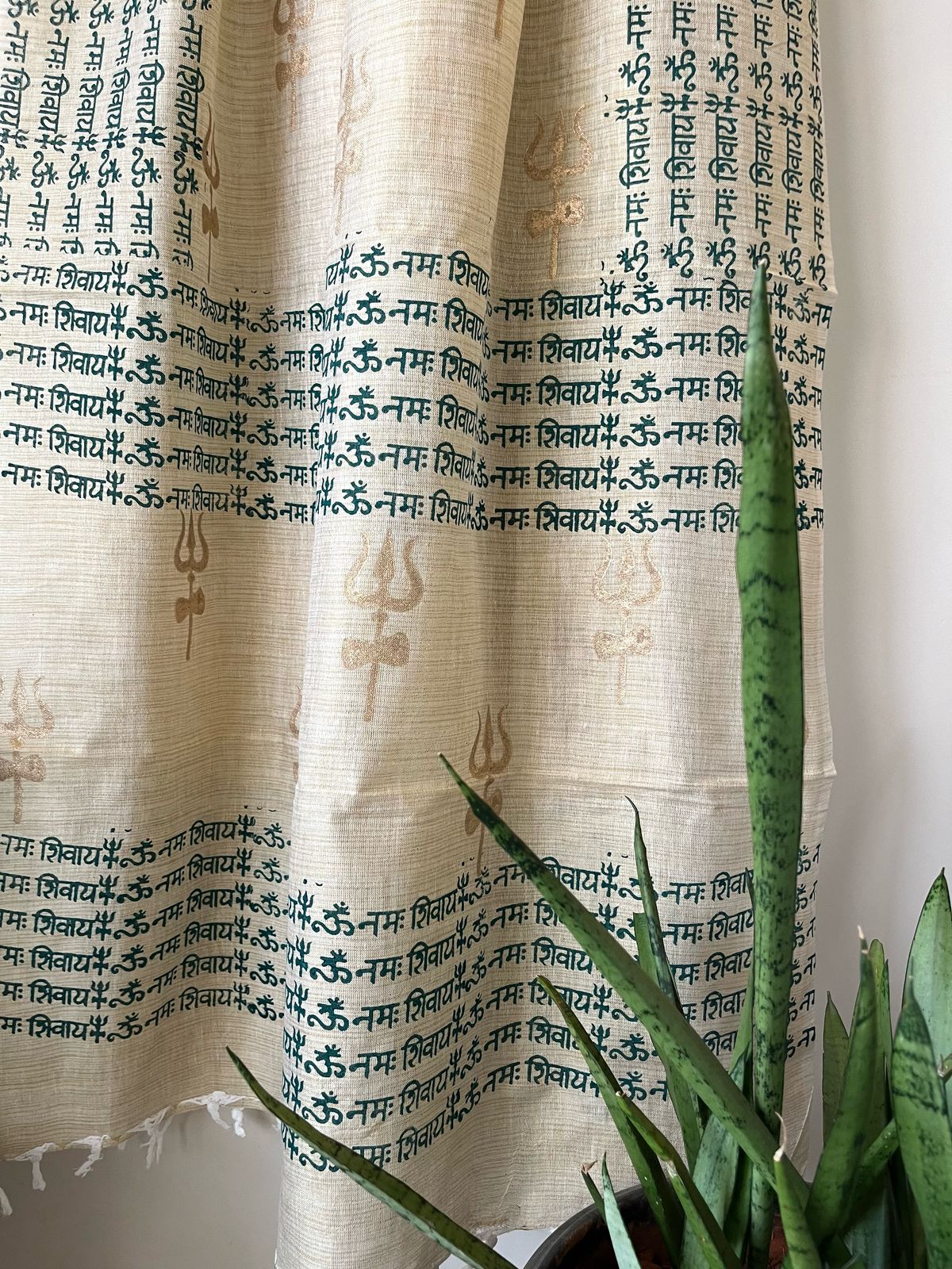 Beautiful Handblock Printed Dupatta - Om Namah Shivay print - Beige with Green