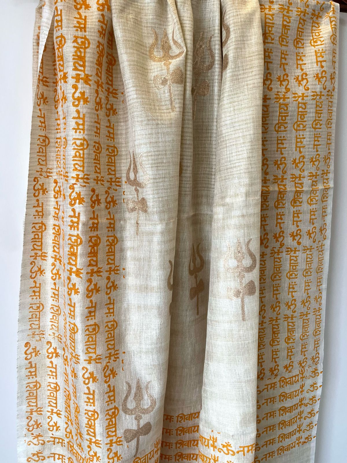 Beautiful Handblock Printed Dupatta - Om Namah Shivay print - Beige with Yellow