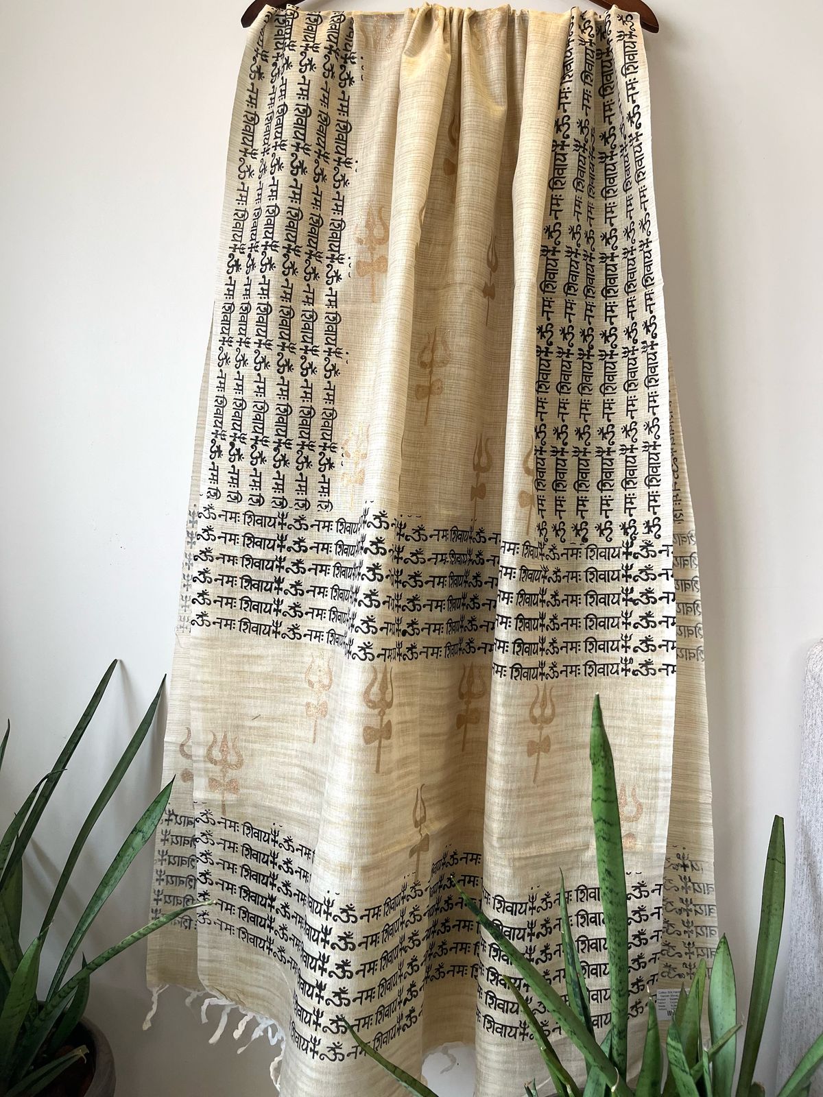 Beautiful Handblock Printed Dupatta - Om Namah Shivay print - Beige with Black
