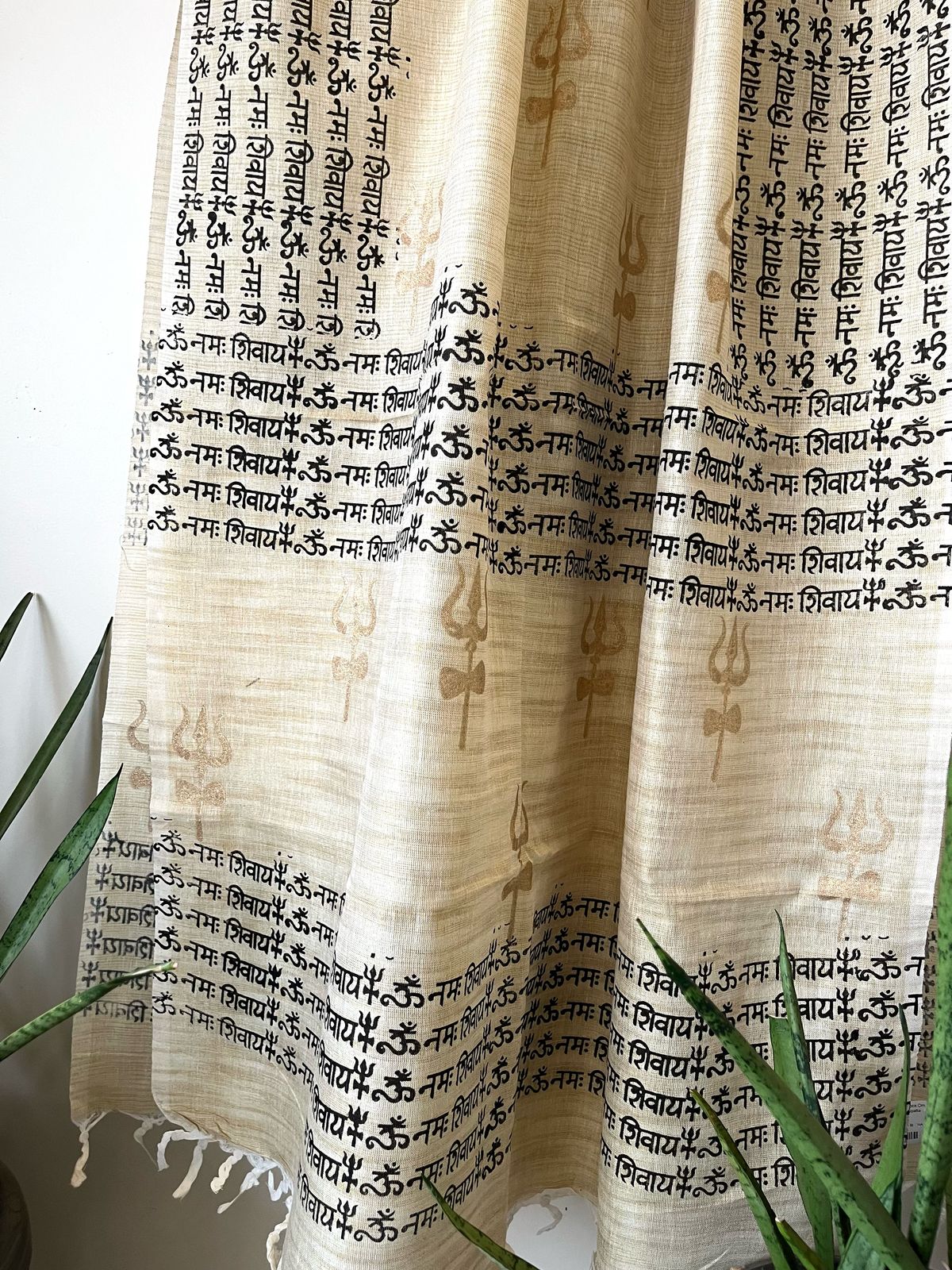 Beautiful Handblock Printed Dupatta - Om Namah Shivay print - Beige with Black