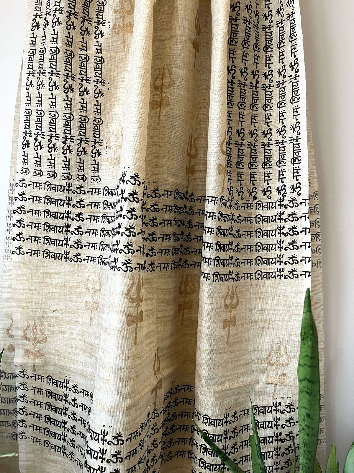 Beautiful Handblock Printed Dupatta - Om Namah Shivay print - Beige with Black