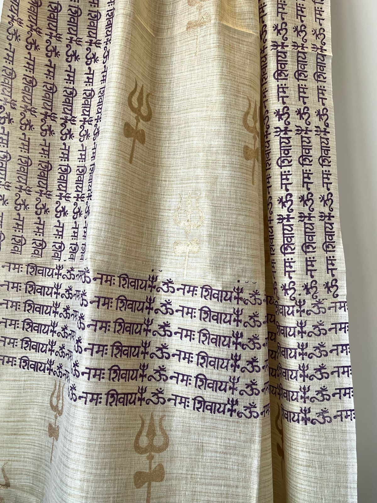 Beautiful Handblock Printed Dupatta - Om Namah Shivay print - Beige with Purple