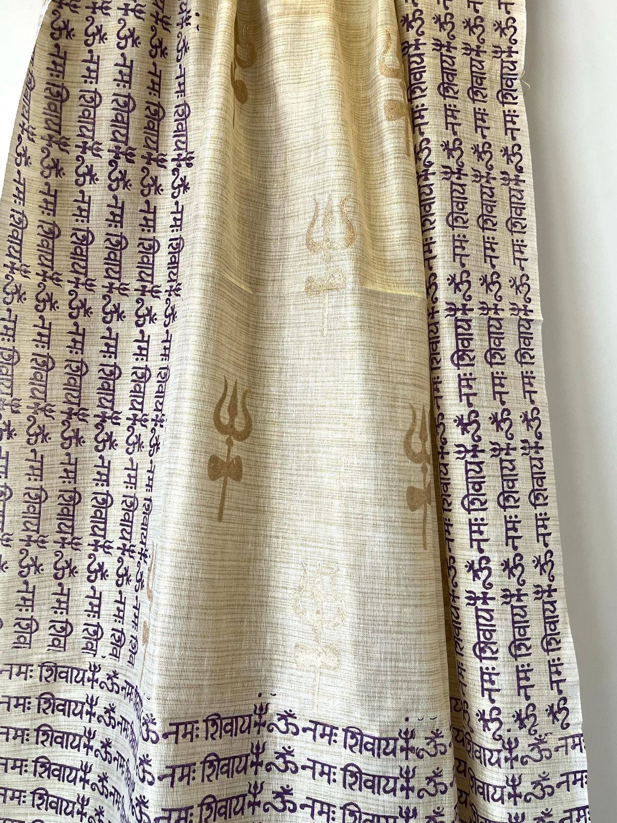 Beautiful Handblock Printed Dupatta - Om Namah Shivay print - Beige with Purple