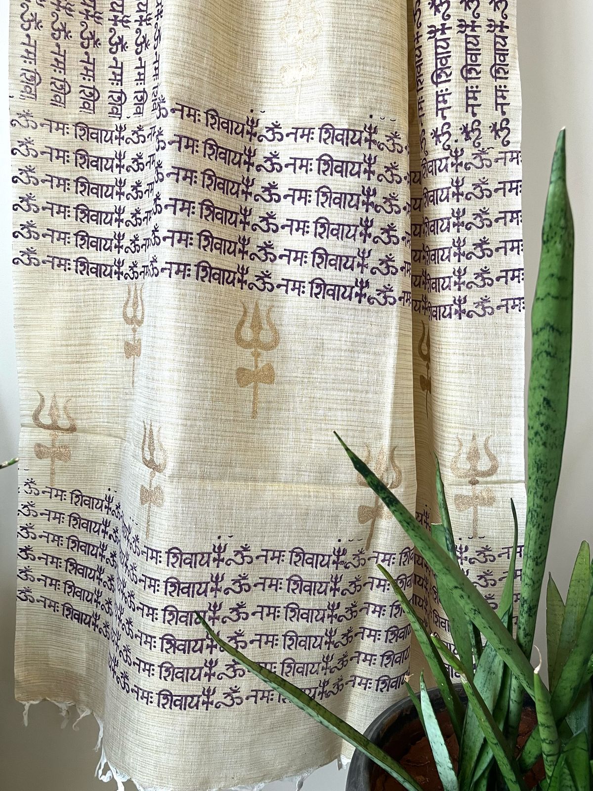 Beautiful Handblock Printed Dupatta - Om Namah Shivay print - Beige with Purple