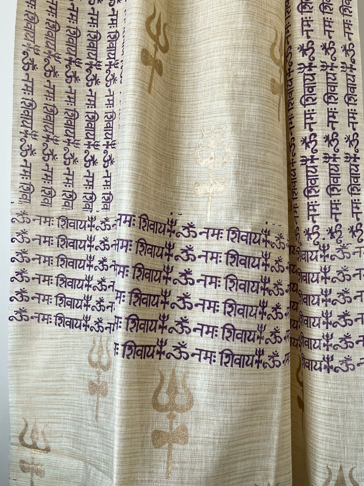 Beautiful Handblock Printed Dupatta - Om Namah Shivay print - Beige with Purple
