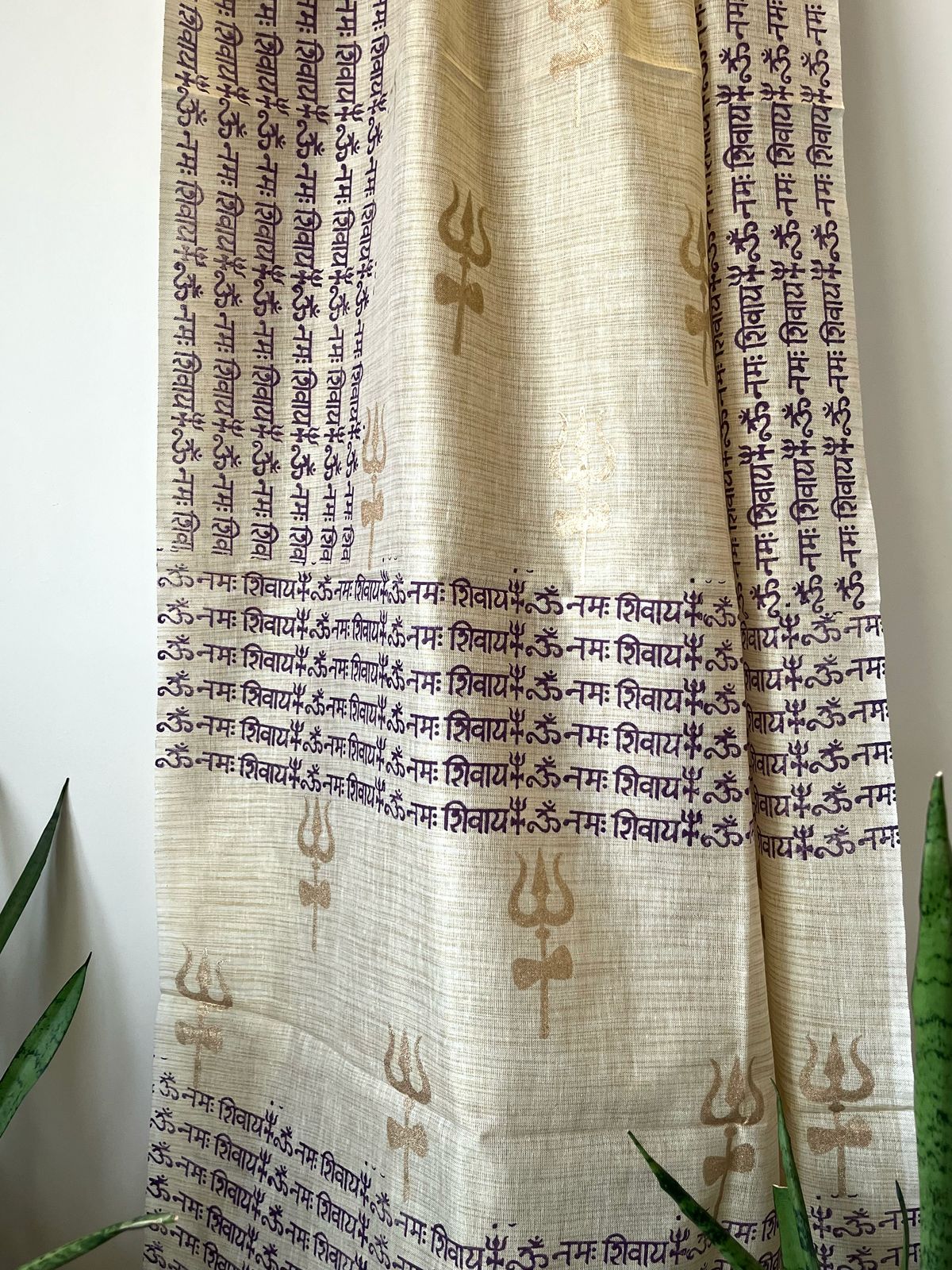 Beautiful Handblock Printed Dupatta - Om Namah Shivay print - Beige with Purple
