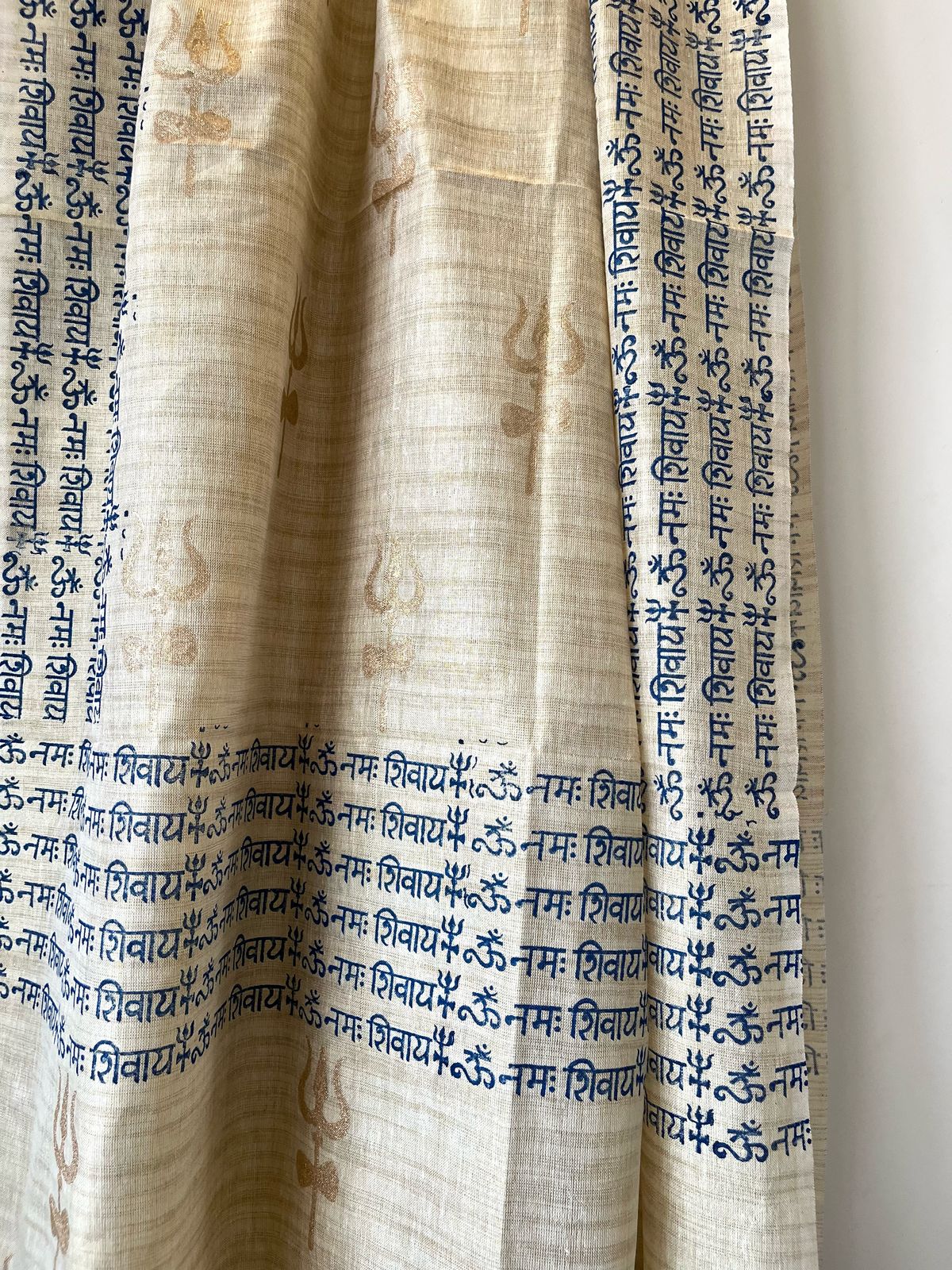 Beautiful Handblock Printed Dupatta - Om Namah Shivay print - Beige with Navy Blue