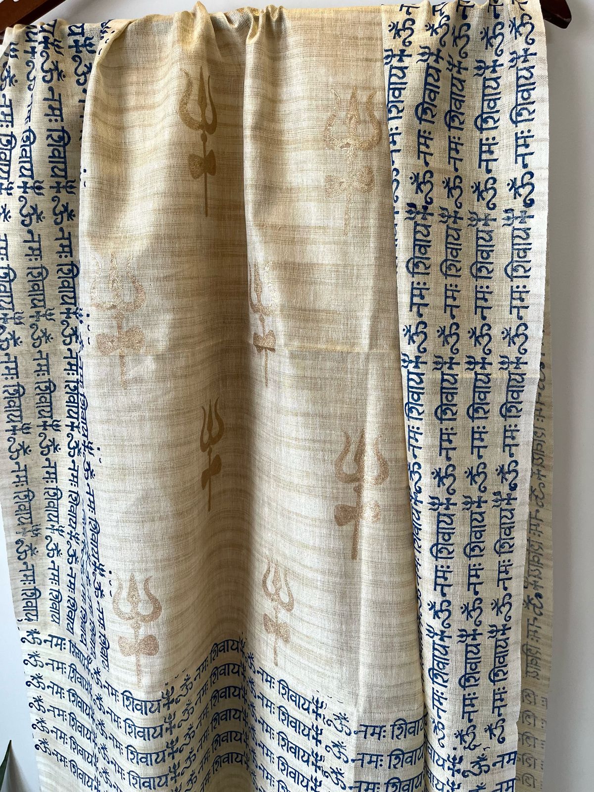 Beautiful Handblock Printed Dupatta - Om Namah Shivay print - Beige with Navy Blue