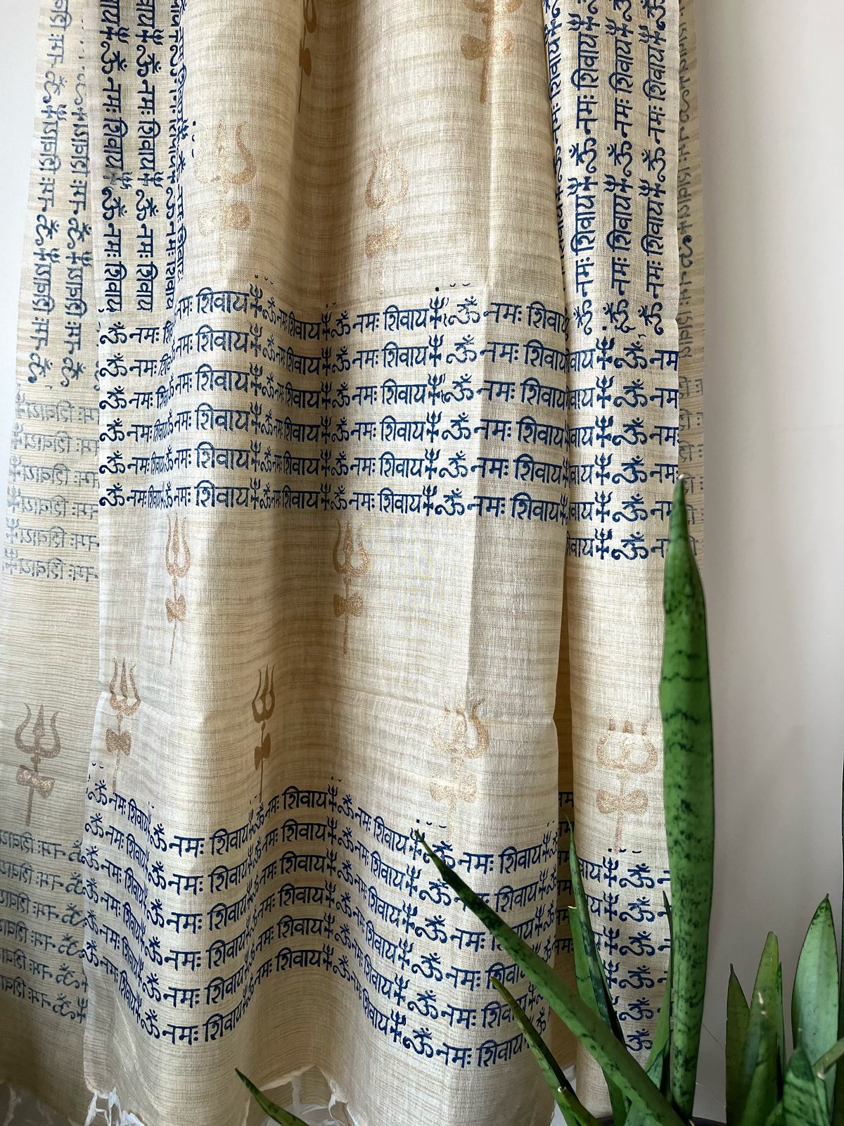 Beautiful Handblock Printed Dupatta - Om Namah Shivay print - Beige with Navy Blue