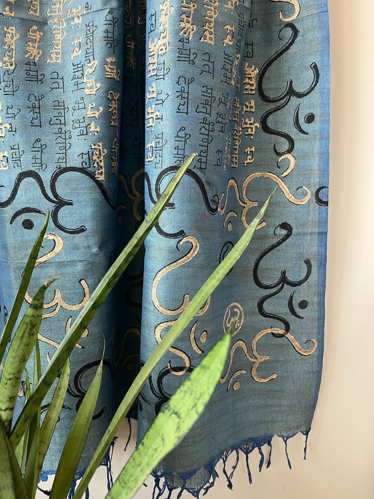 Beautiful Handblock Printed Dupatta - Gayatri Mantra and Om print - Blue