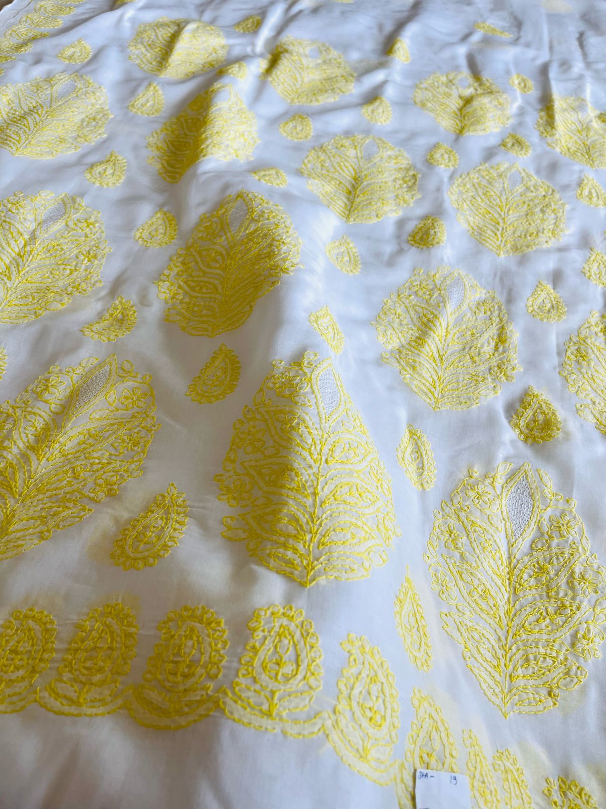 Pure Cotton Hand Chikankari Jaal Work Embroidery Saree- White with Yellow