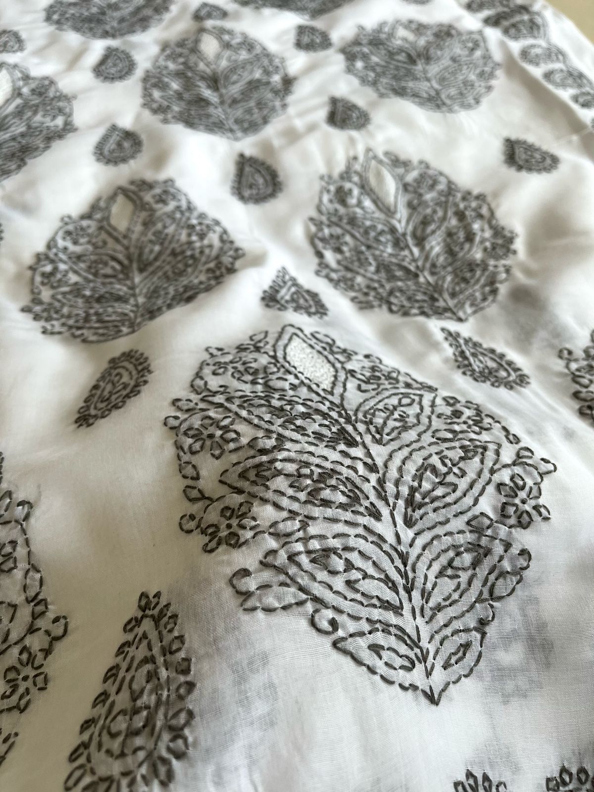 Pure Cotton Hand Chikankari Jaal Work Embroidery Saree- White with Black