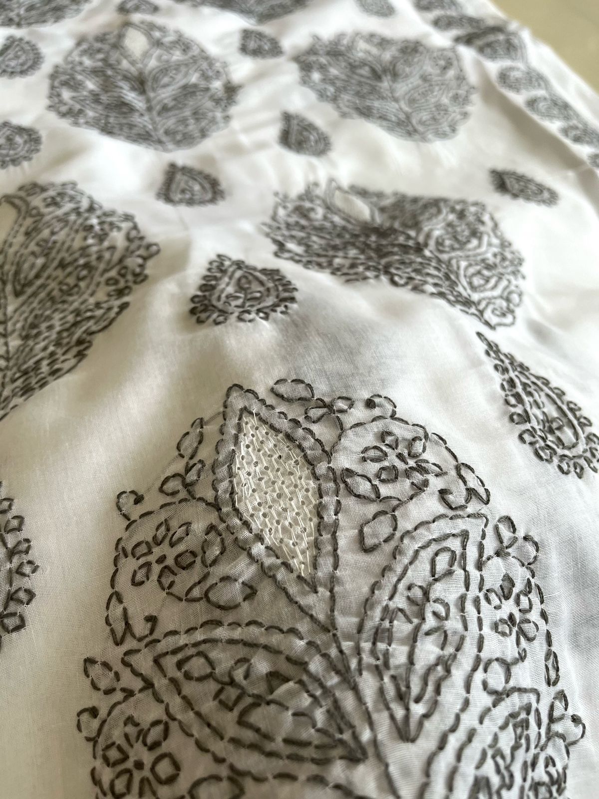 Pure Cotton Hand Chikankari Jaal Work Embroidery Saree- White with Black