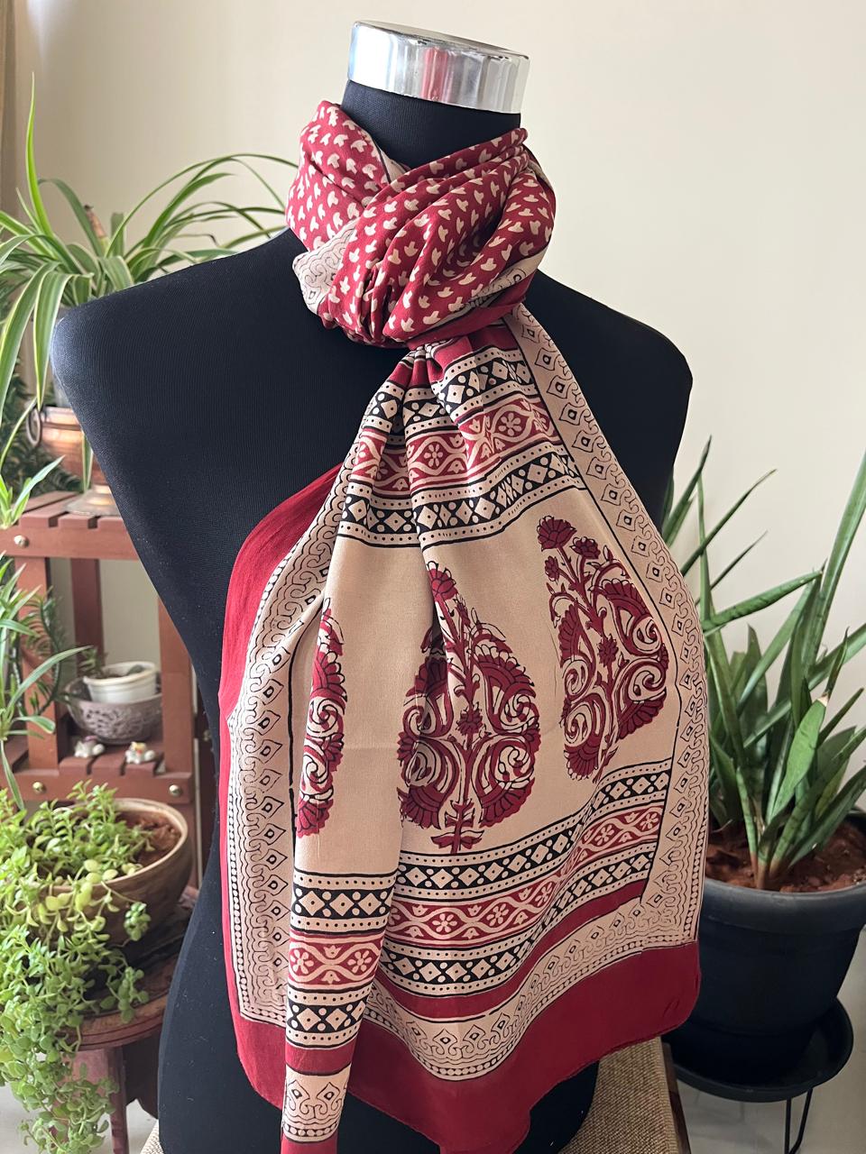 Beautiful Crepe Bagh Handblock Print Stole- Multicolor