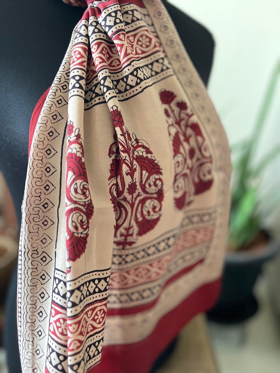 Beautiful Crepe Bagh Handblock Print Stole- Multicolor
