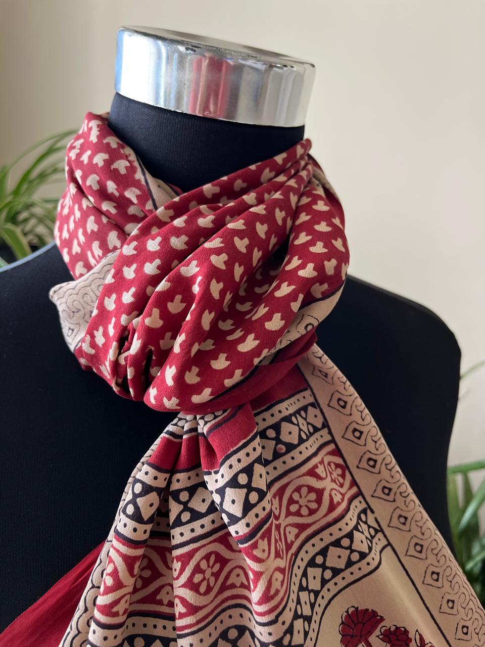 Beautiful Crepe Bagh Handblock Print Stole- Multicolor