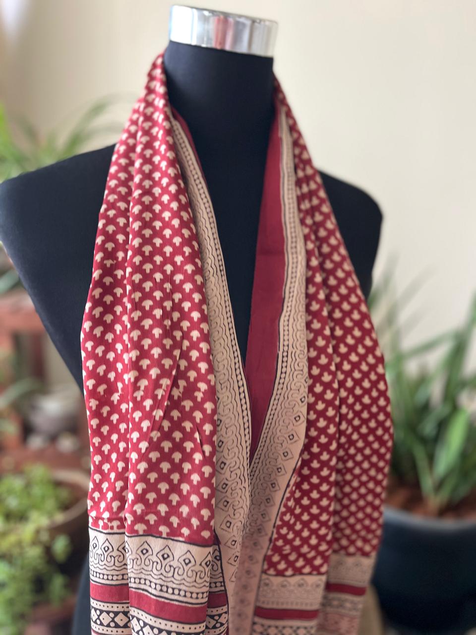 Beautiful Crepe Bagh Handblock Print Stole- Multicolor
