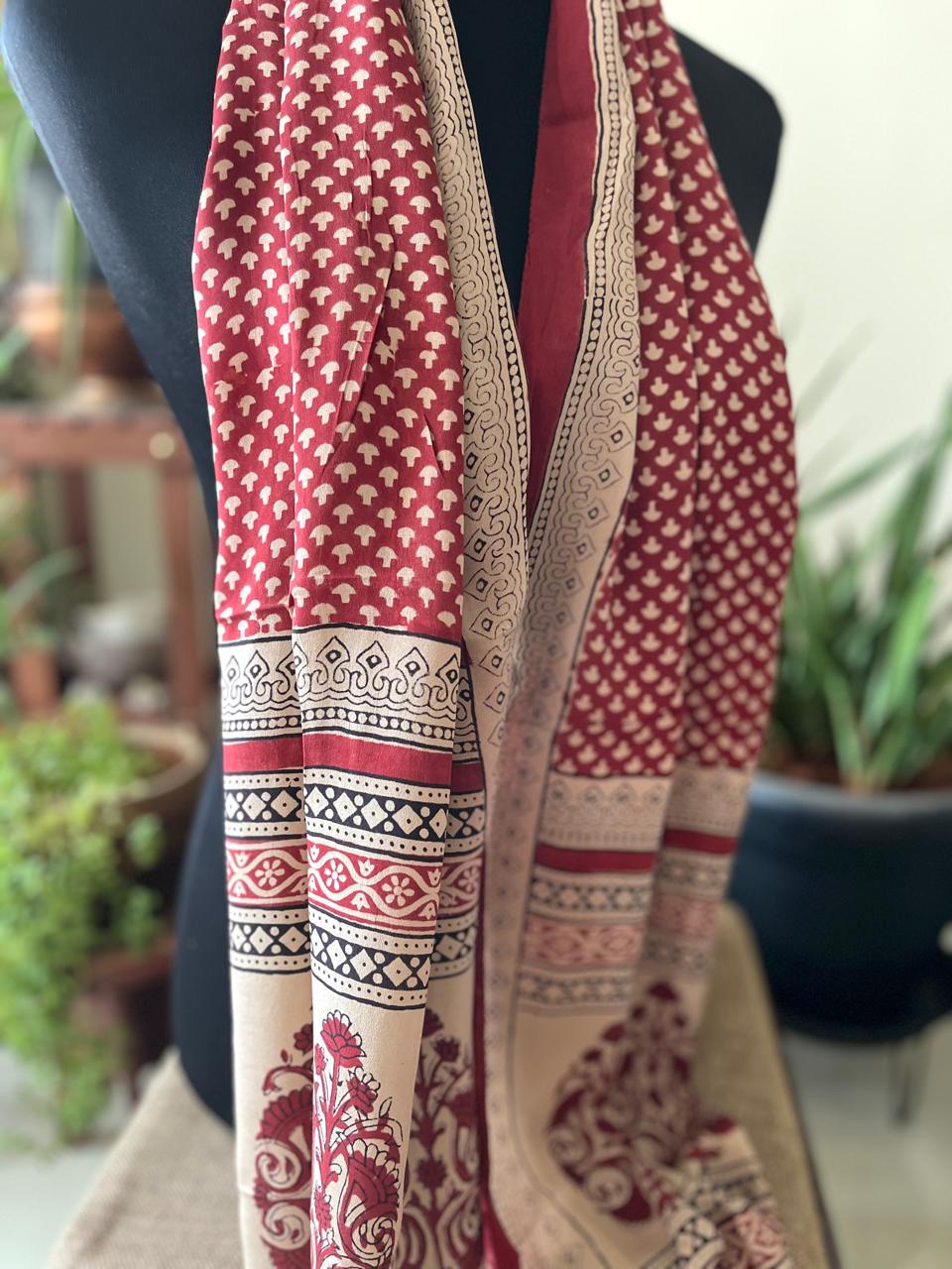Beautiful Crepe Bagh Handblock Print Stole- Multicolor