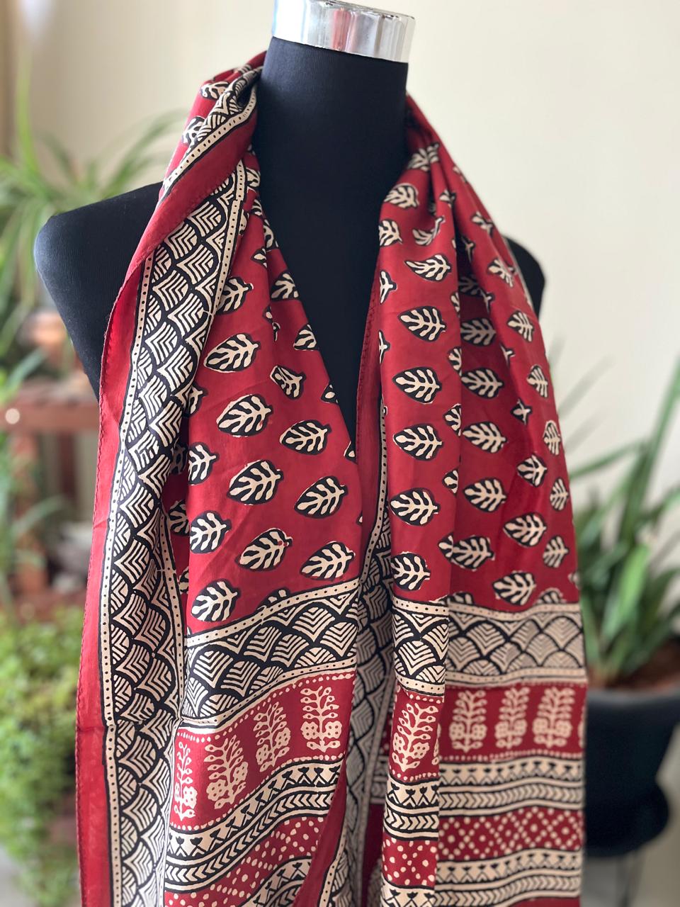 Beautiful Crepe Bagh Handblock Print Stole- Multicolor