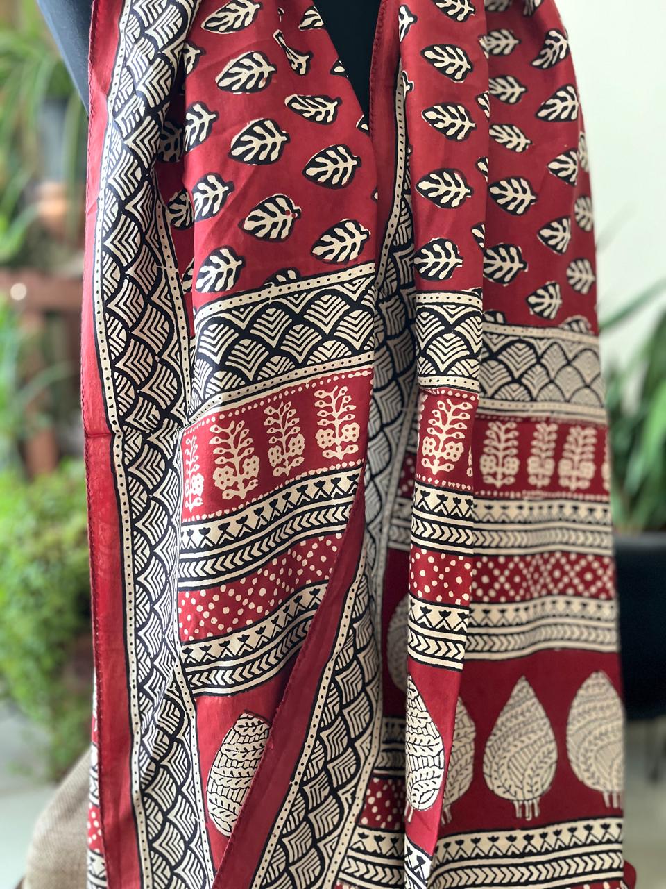 Beautiful Crepe Bagh Handblock Print Stole- Multicolor